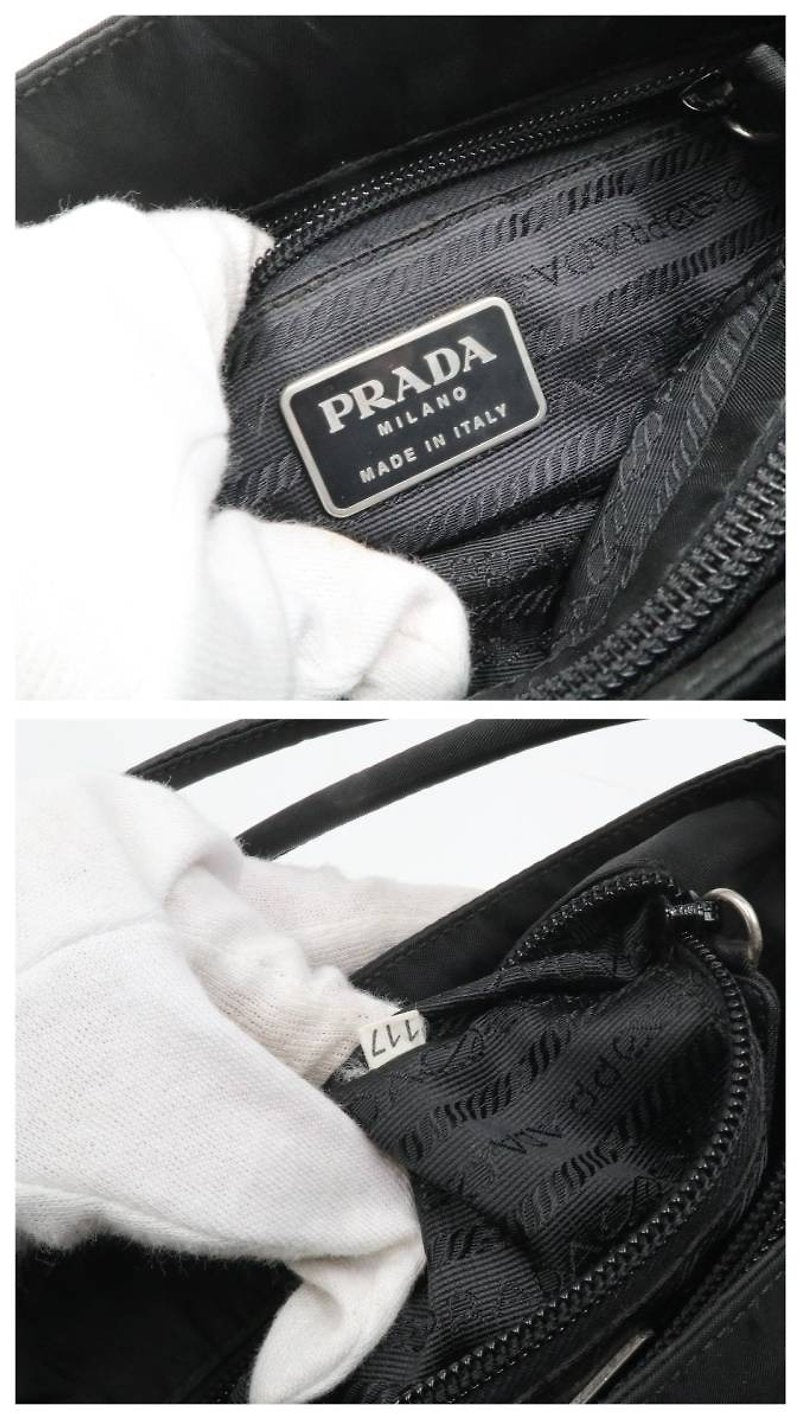 PRADA black silver triangle nylon tote bag/shoulder bag/handbag