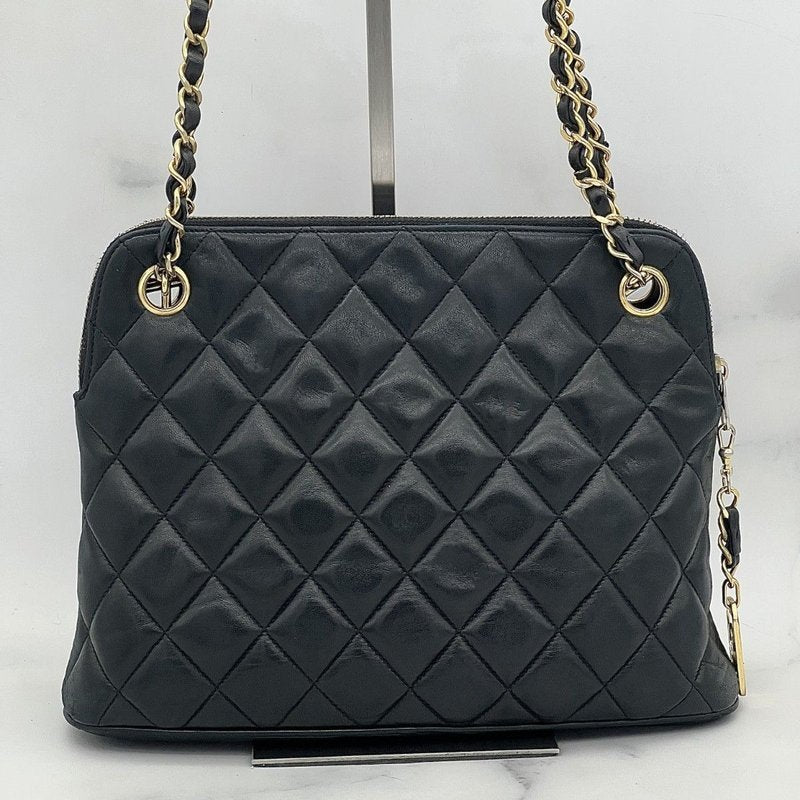 CHANEL black shell chain tote bag / side backpack