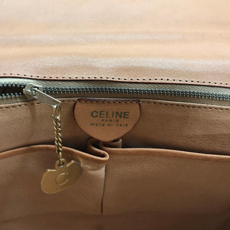 CELINE 稀有咖啡色老花星球金幣凱莉皮革翻蓋手提包