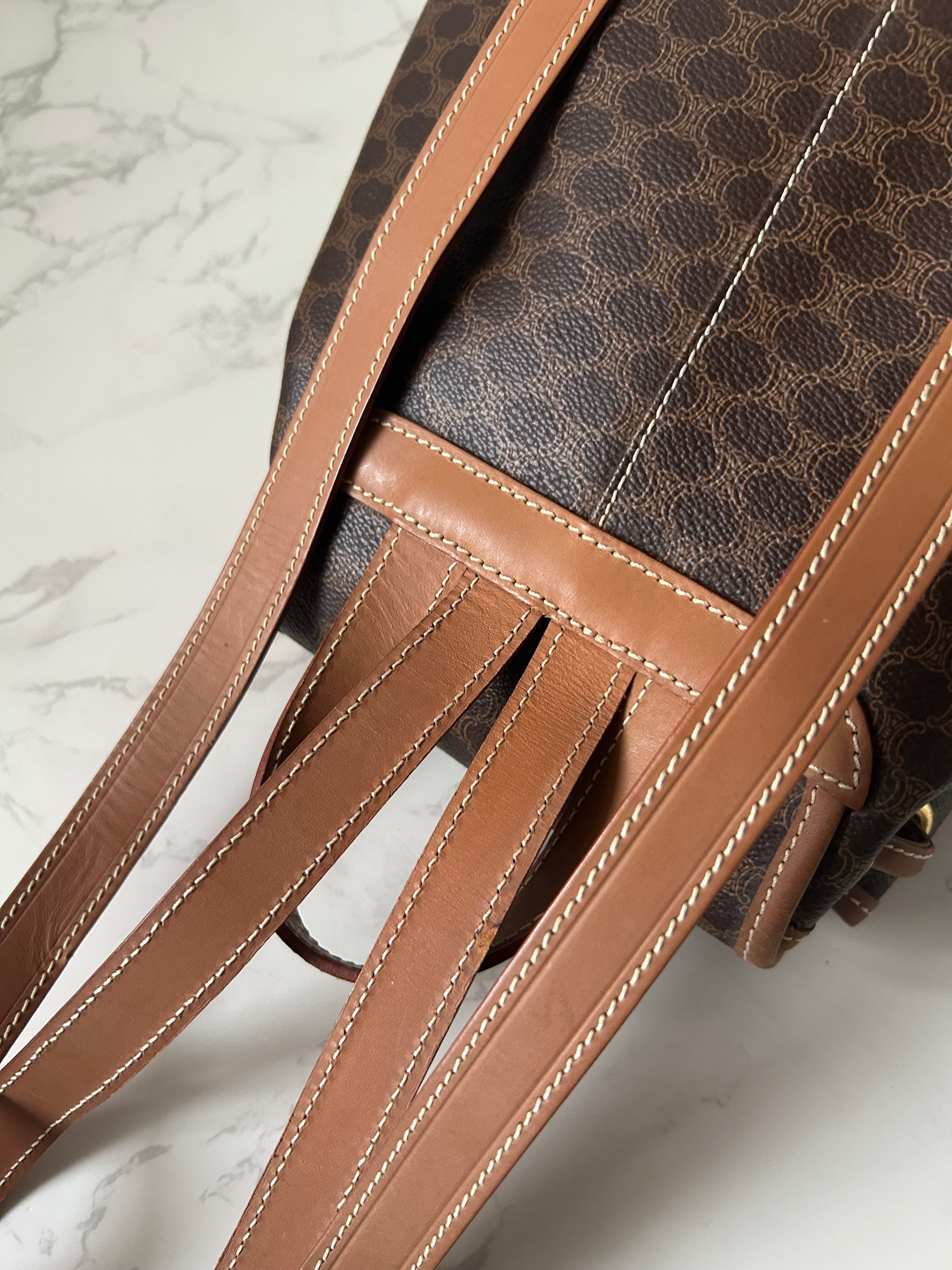 CELINE Rare Brown Monogram Flap Leather Backpack