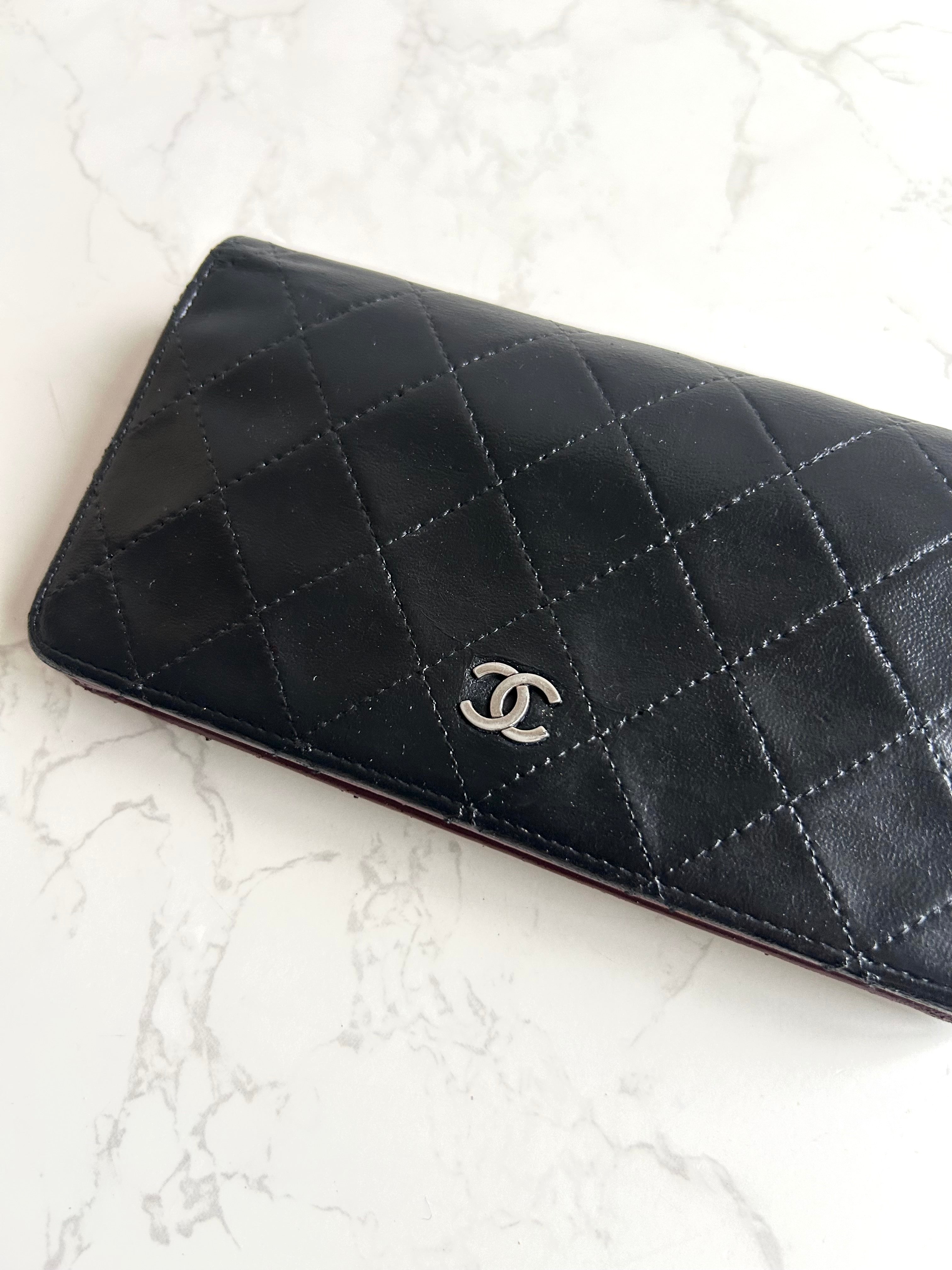 Chanel 黑色銀扣皮革長夾 錢包 皮夾 中古包