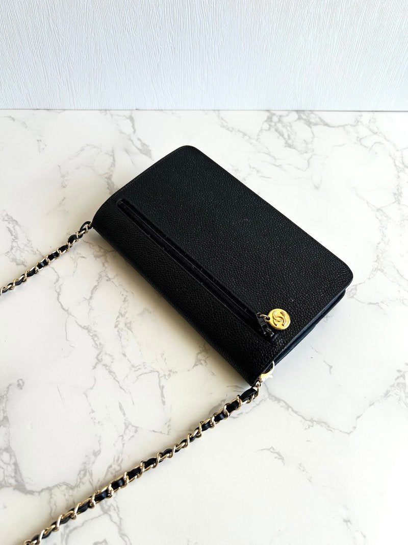 CHANEL Rare Black Caviar Leather WOC/Wallet/Side Bag/Messenger Bag