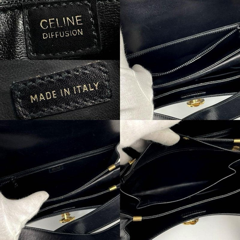 CELINE rare black carriage gold buckle side bag / oblique bag