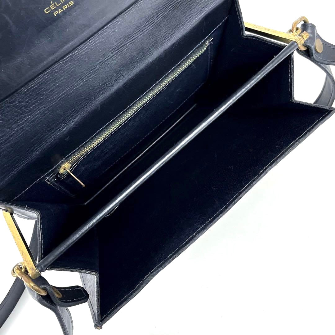 CELINE carriage gold buckle blue and black monogram side backpack/shoulder bag