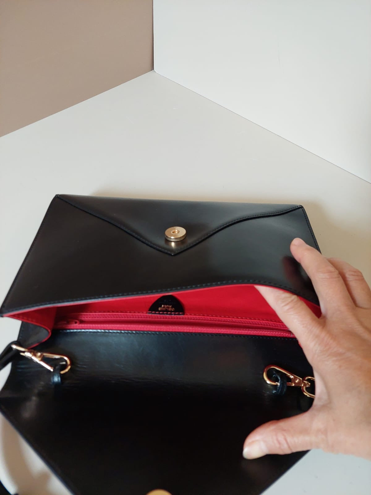 CELINE Planet Black Gold Leather Envelope Side Bag / Crossbody Bag