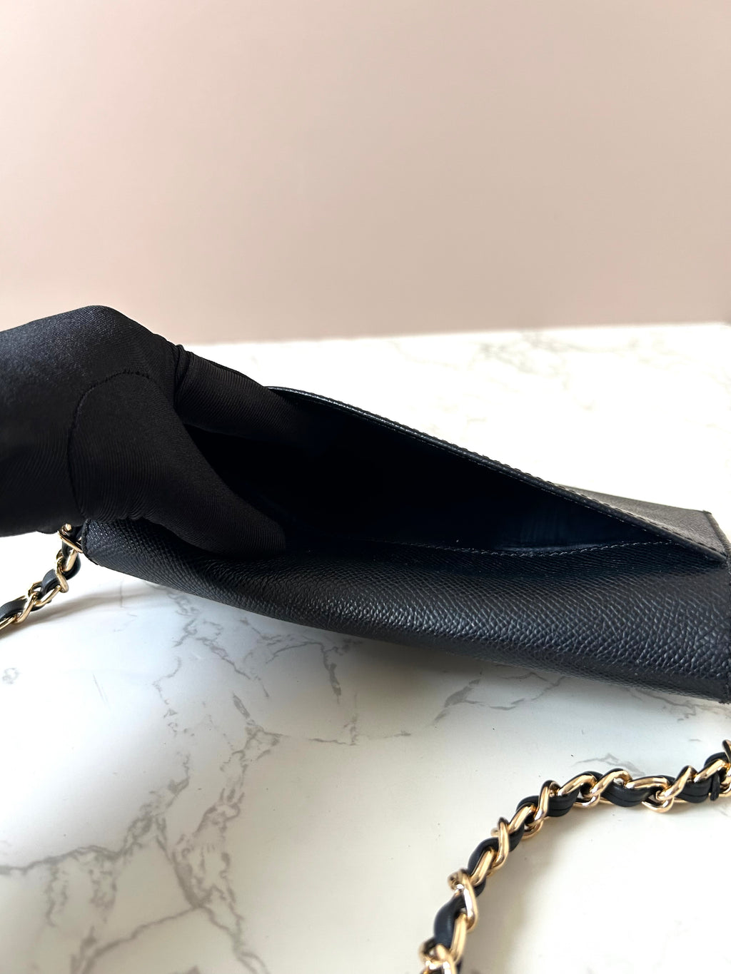 CHANEL Black Gold Caviar Leather Side Bag/Messenger Bag/Long Clip/Wallet