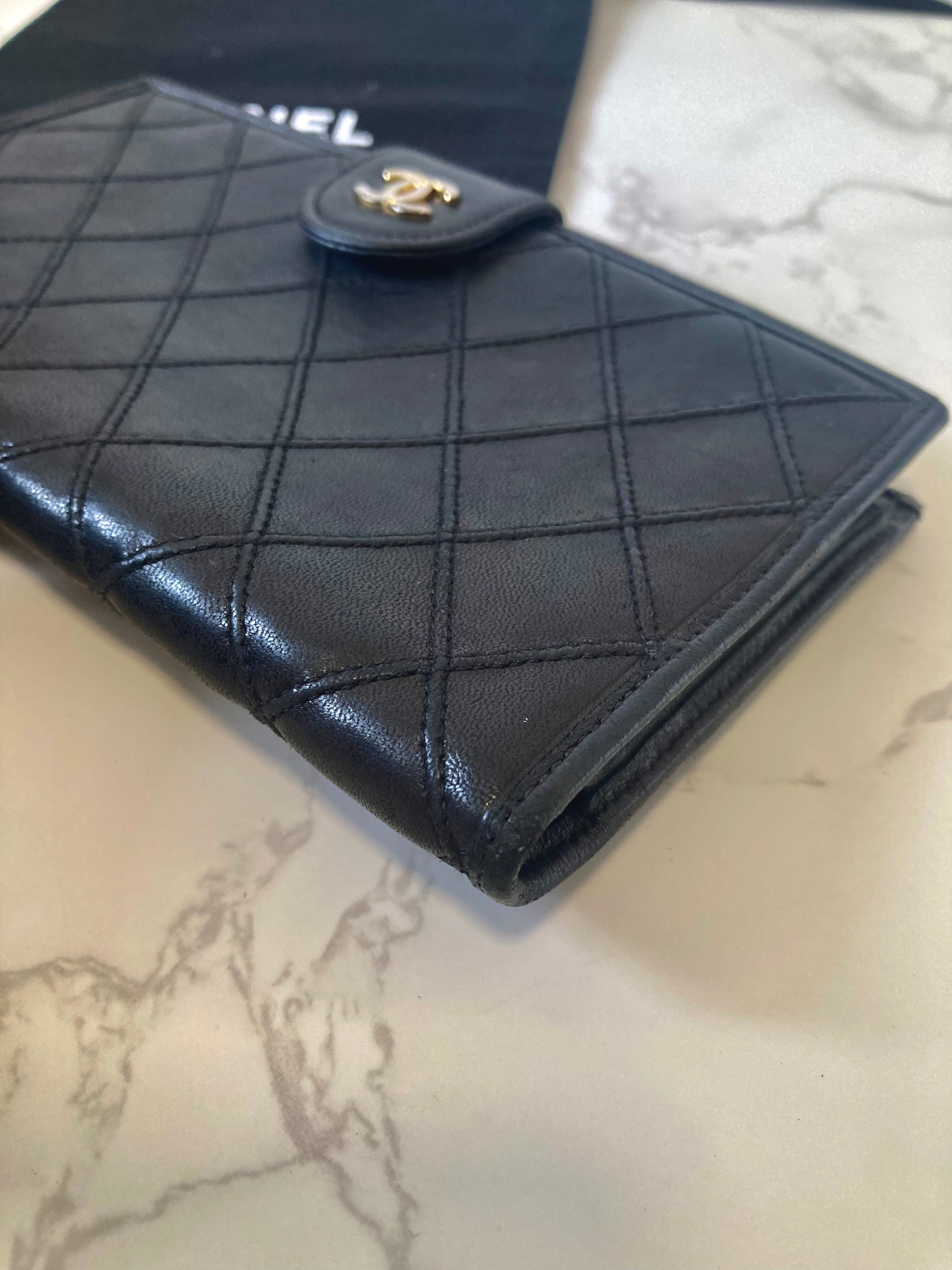 CHANEL Rare Black x Gold Long Bi-fold Wallet