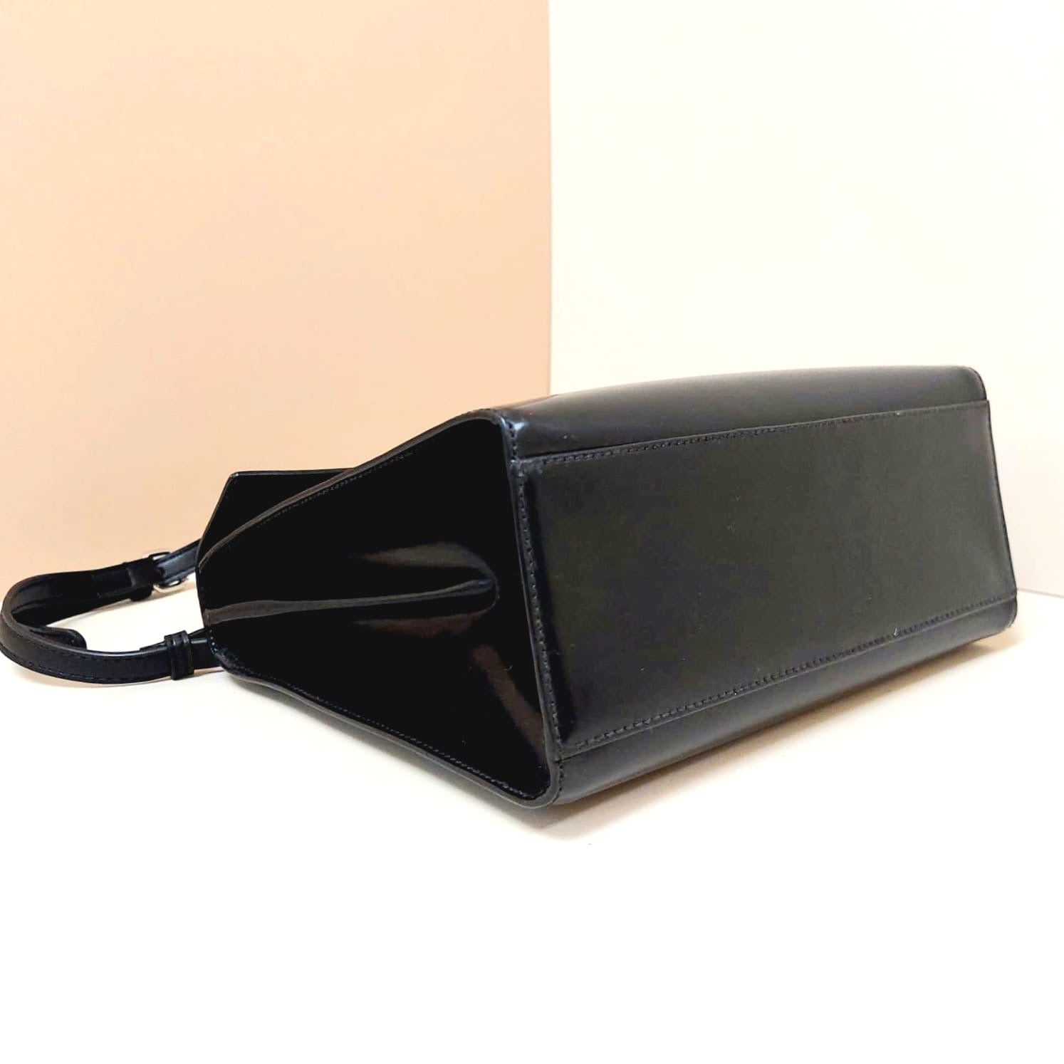 CELINE rare black silver buckle small Kelly handbag/side bag/crossbody bag
