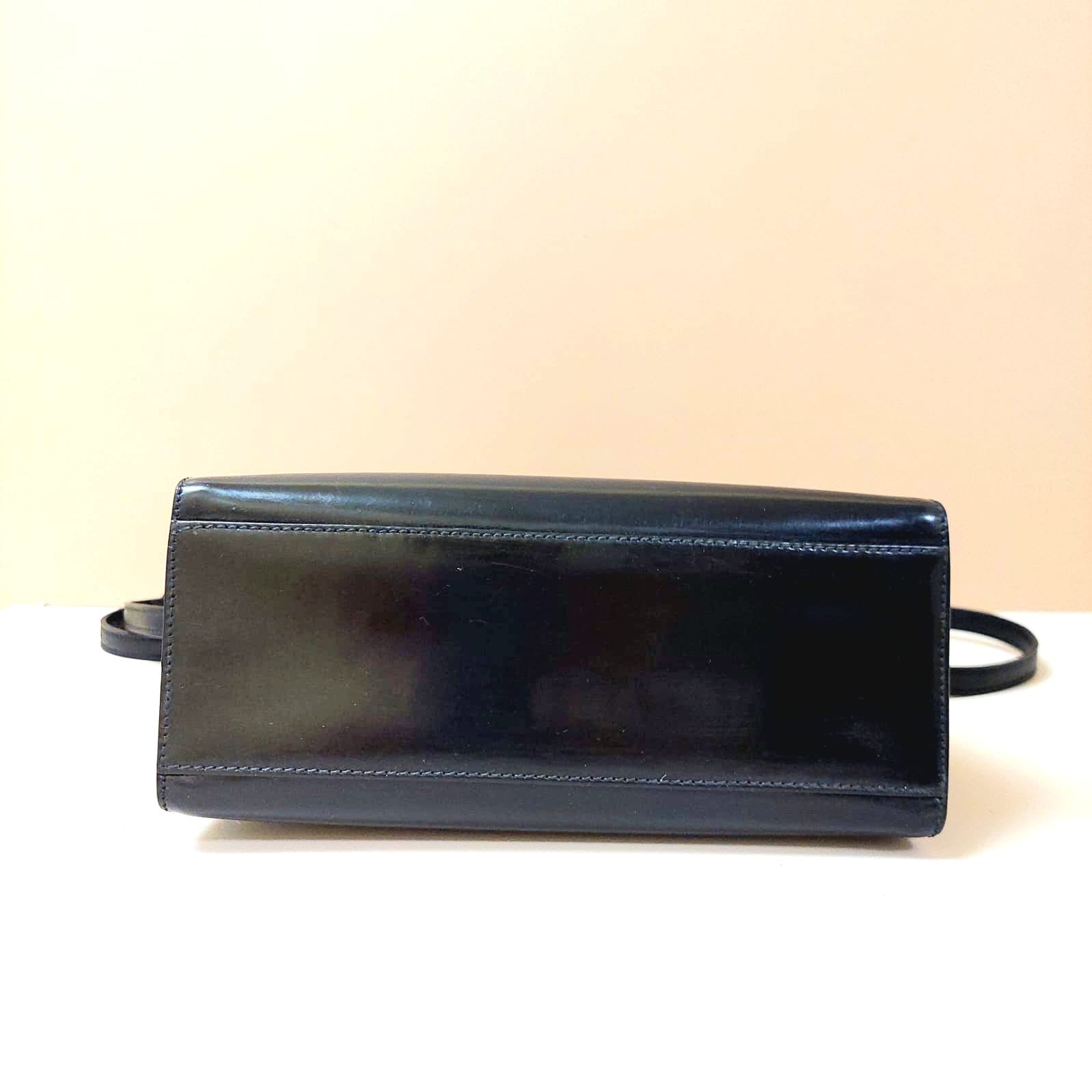 CELINE rare black silver buckle small Kelly handbag/side bag/crossbody bag
