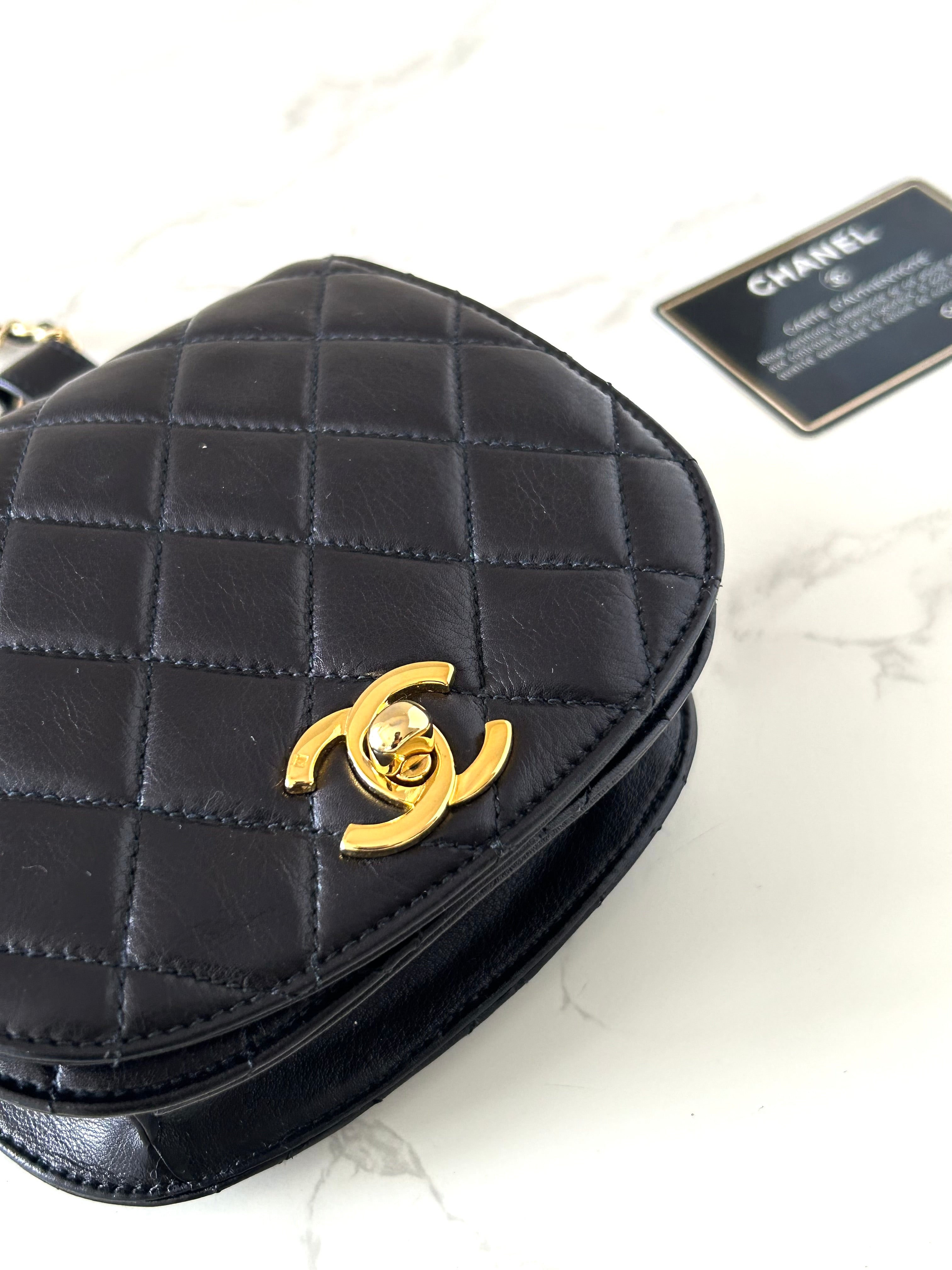 CHANEL rare black lambskin leather swivel buckle saddle bag / clutch / oblique bag