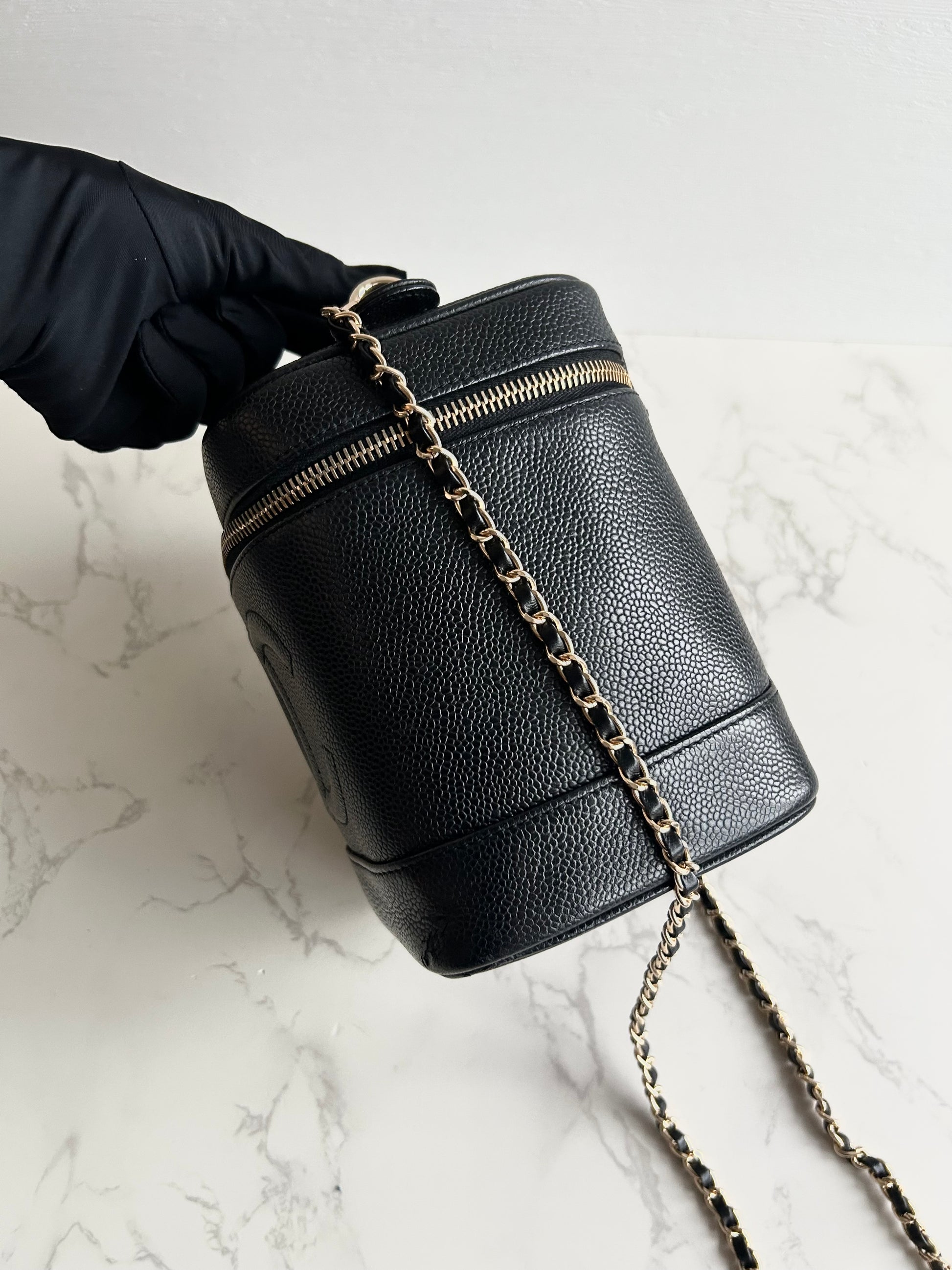 Chanel黑色魚子醬Vanity Box盒子包/斜背包/側背包