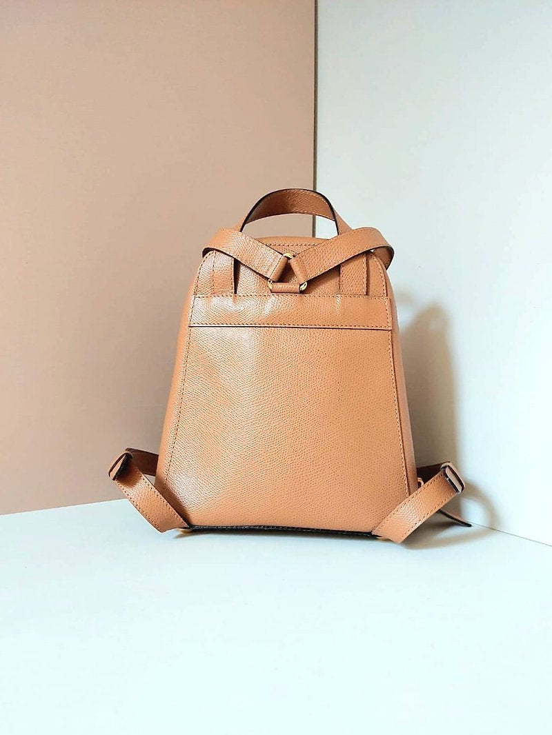 CELINE rare caramel brown cross rotating gold buckle leather small backpack / rucksack / backpack