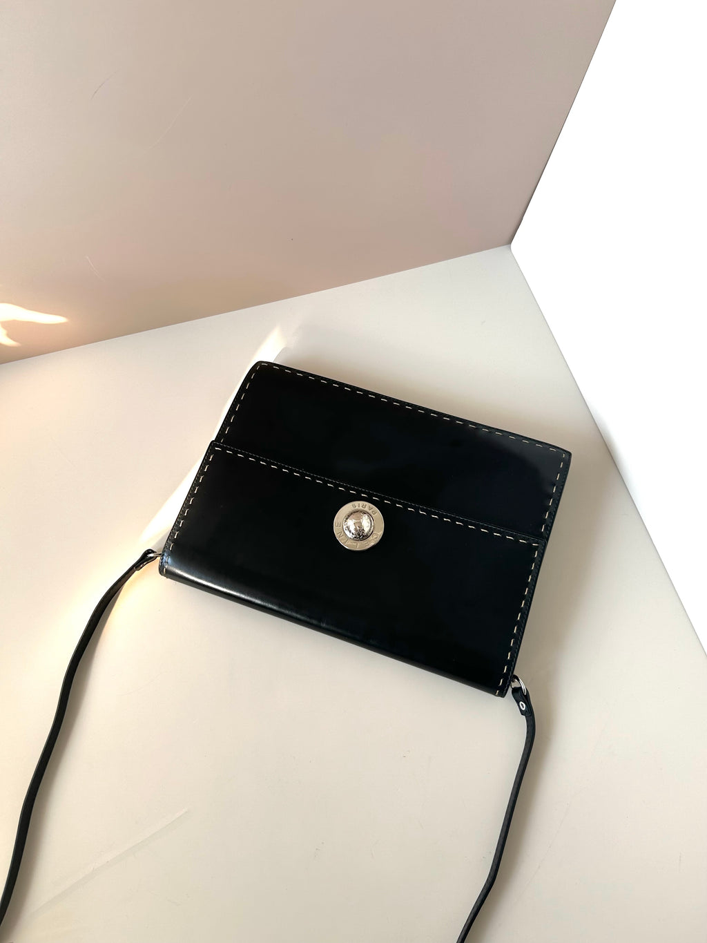 CELINE Rare Planet Black Silver Leather Envelope Bag/Side Bag/Messenger Bag