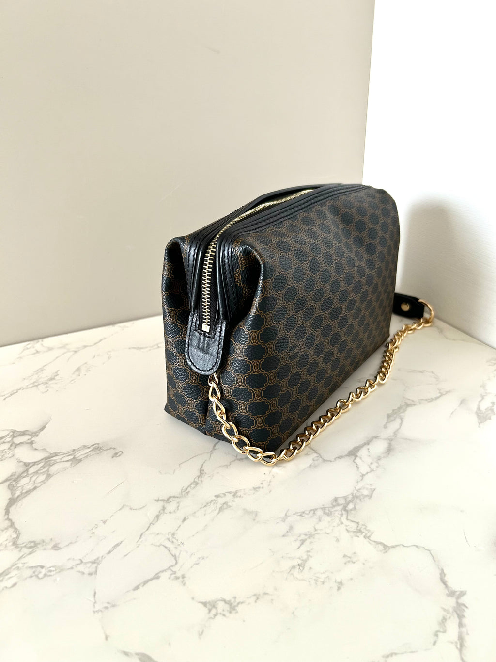 CELINE Rare Medium Cloud Black Old Flower Side Bag / Diagonal Bag