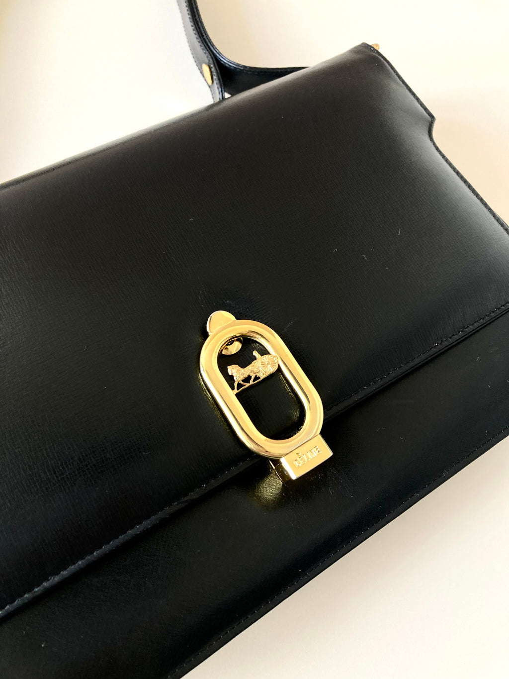 CELINE Black x Gold Horse Carriage Crossbody Bag