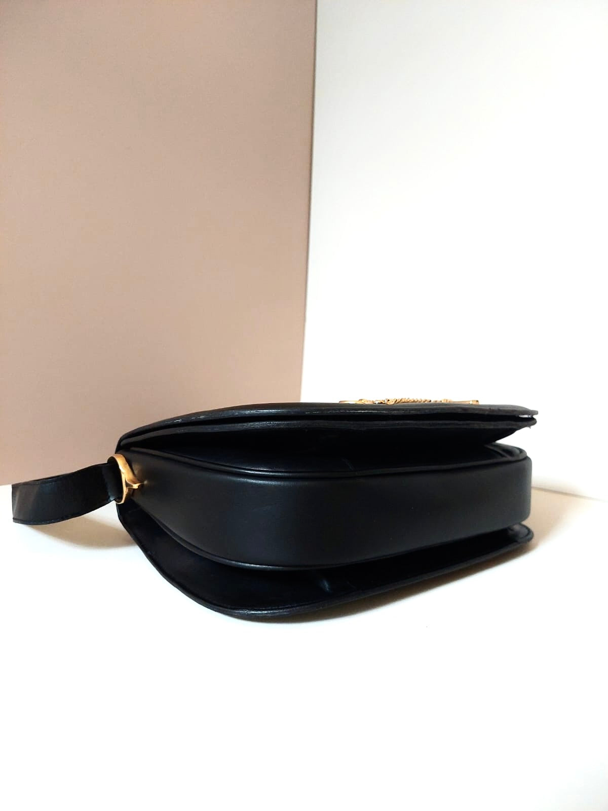 CELINE rare double twist gold buckle oblique bag / side bag