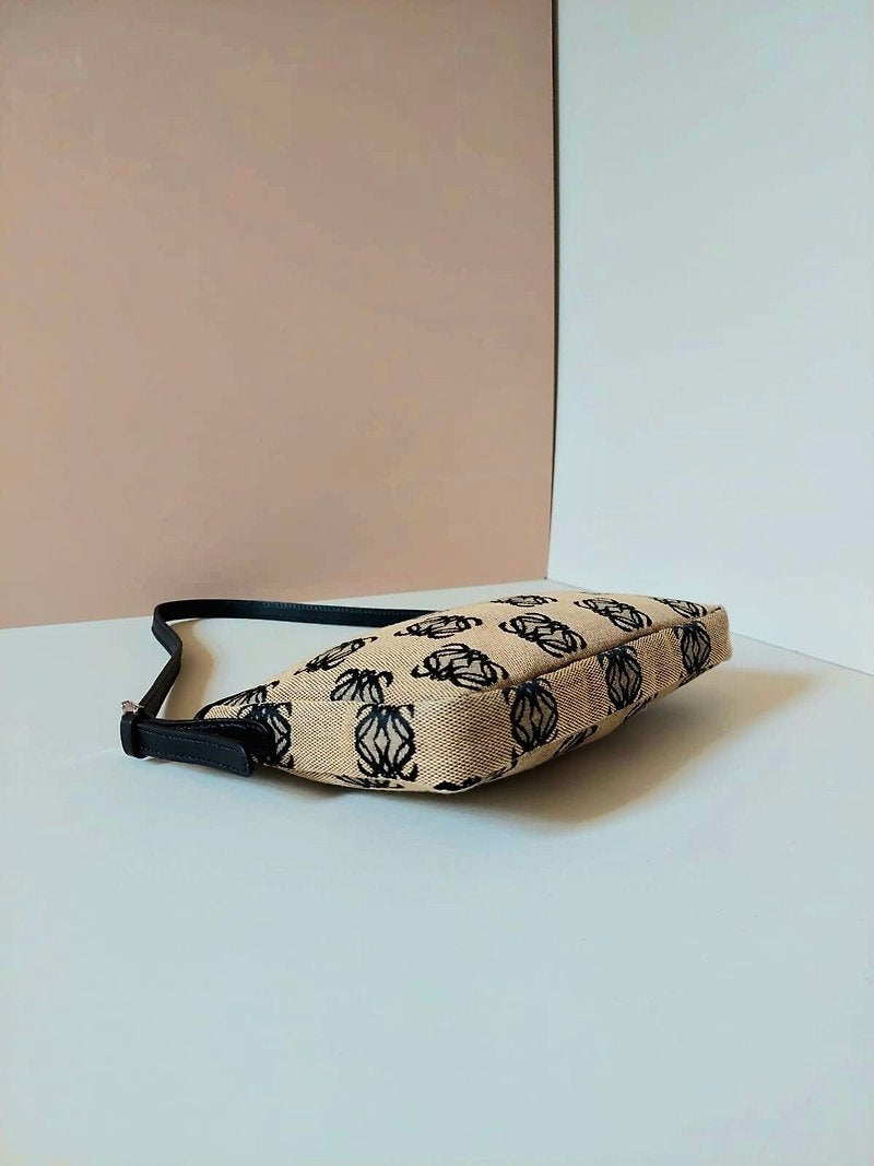 LOEWE rare coffee black old flower side backpack / underarm bag / handbag