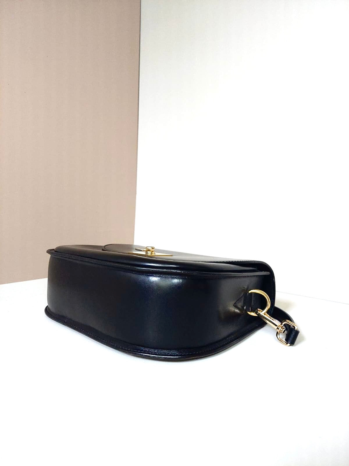 CELINE rare black half moon Kelly crossbody bag / side backpack / handbag