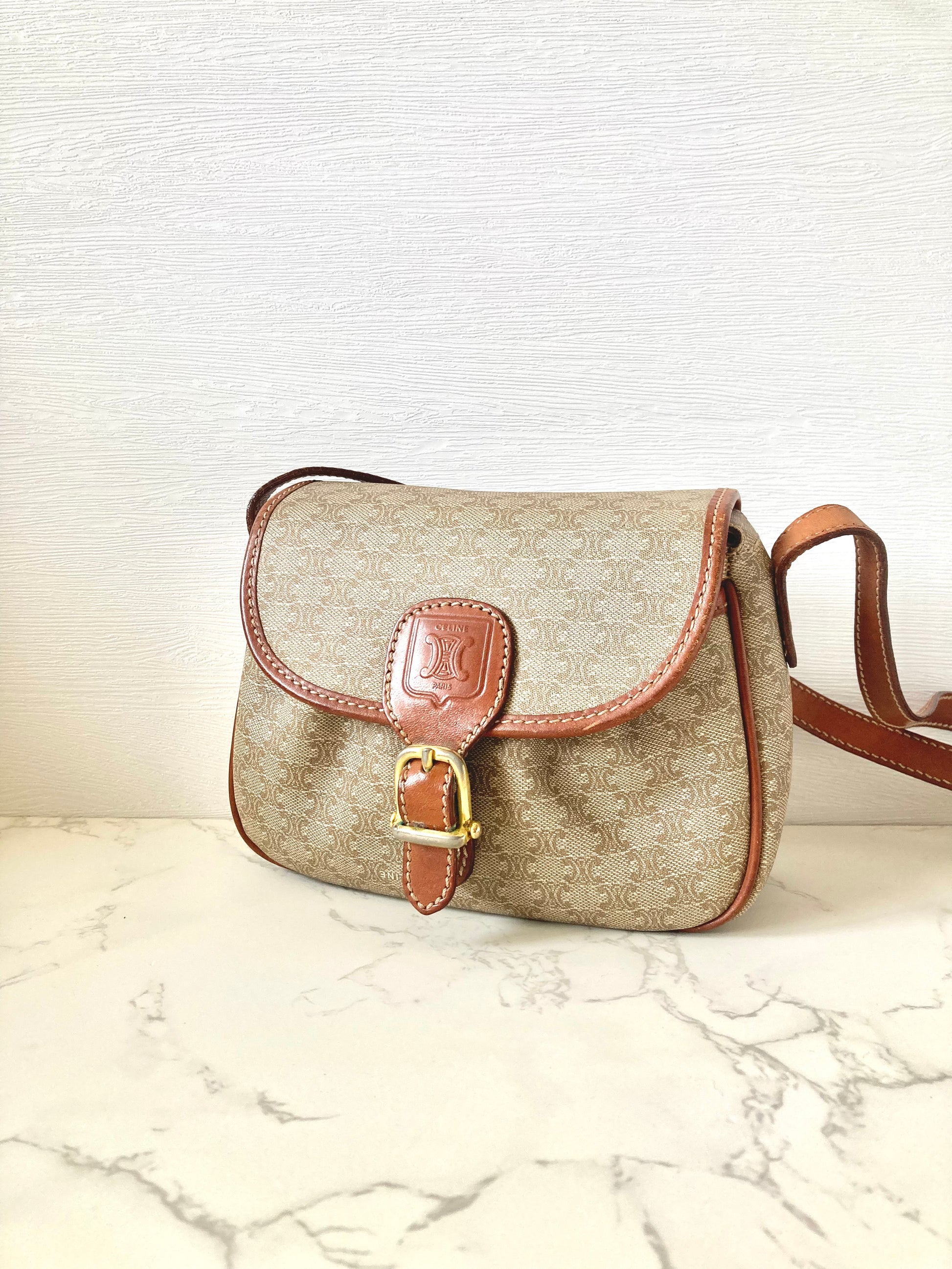 CELINE Macadam Beige Monogram Small Pumpkin Bag