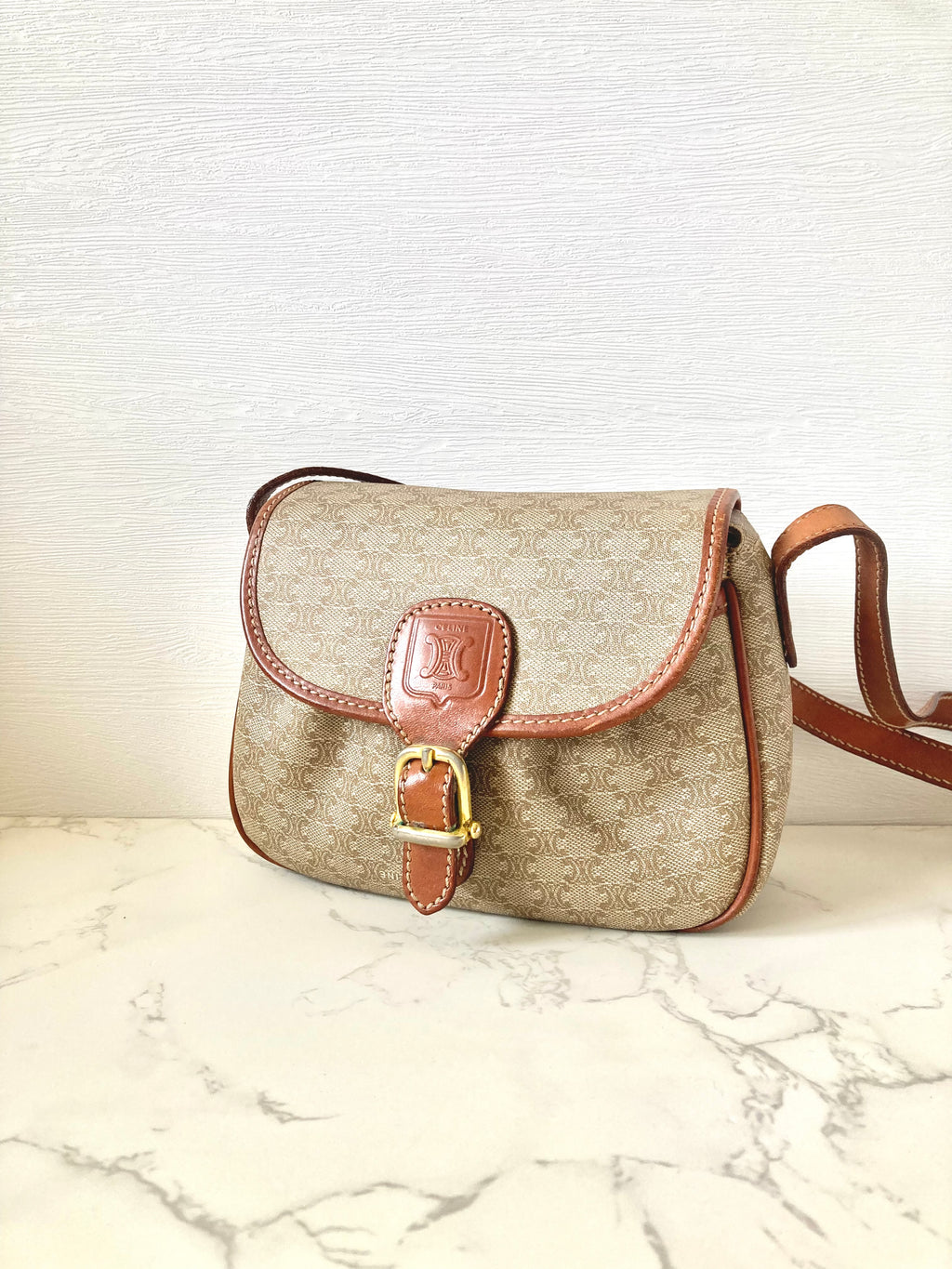 CELINE Macadam Beige Monogram Small Pumpkin Bag