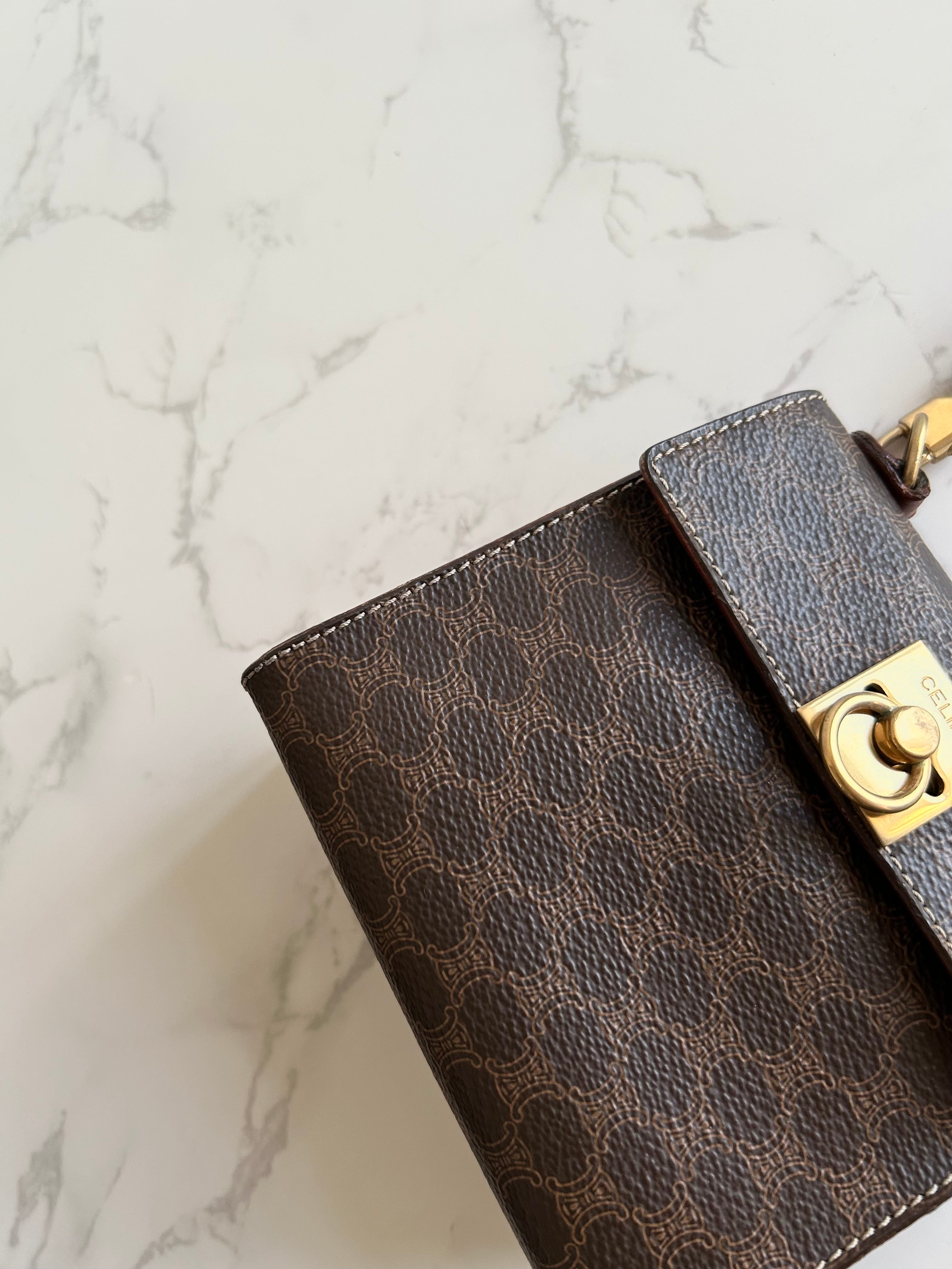 CELINE Extremely Rare Brown Triomphe Mini Kelly (with Original Triomphe Shoulder Strap) Crossbody Bag/Shoulder Bag
