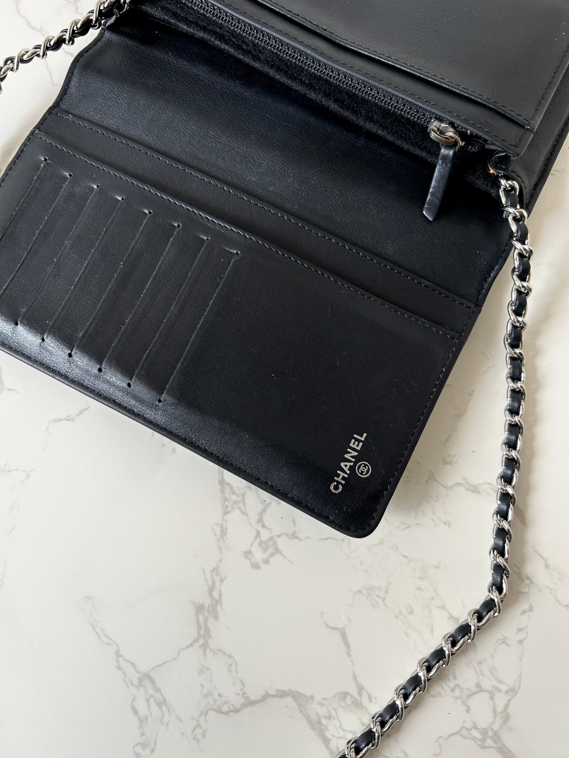 CHANEL Black Caviar Leather WOC Long Wallet / Side Bag / Crossbody Bag