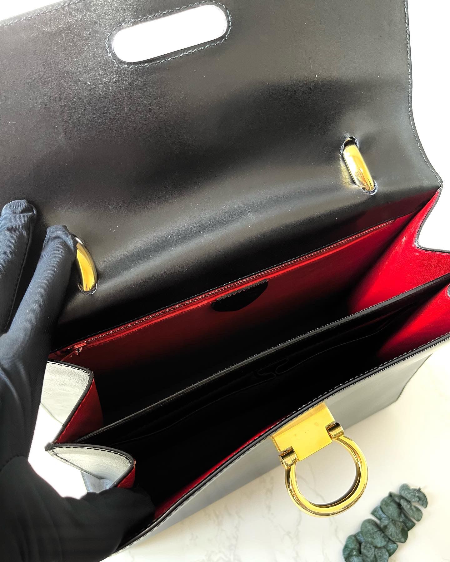 CELINE Black x Gold Horseshoe Leather Handbag
