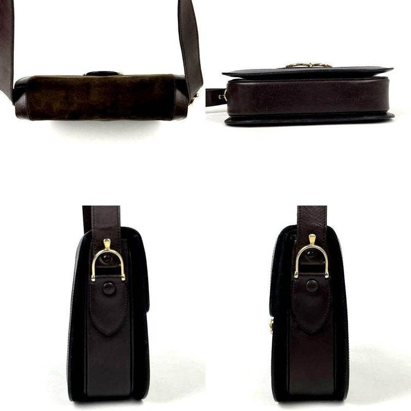 CELINE 咖啡色金環扣拼皮信封包/側背包