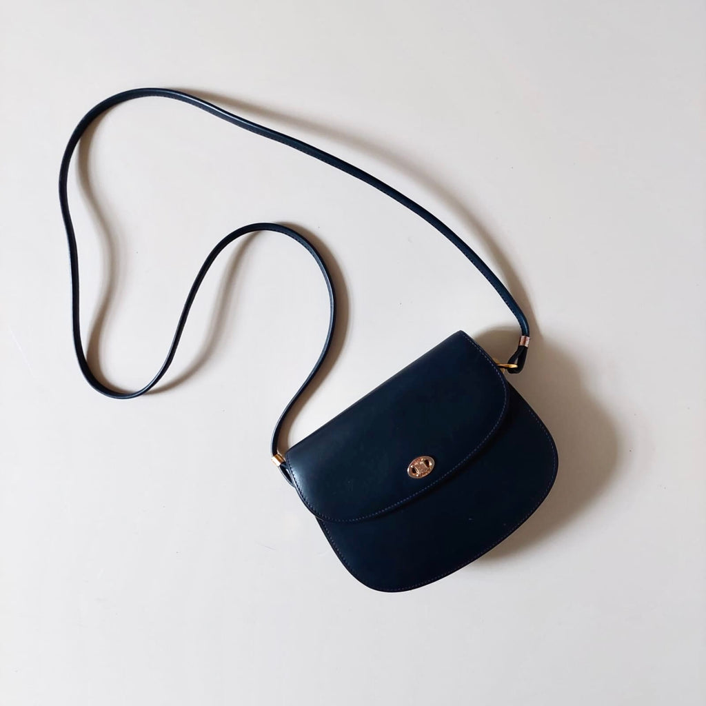 CELINE Blue Gold Arc de Triomphe Half Moon Leather Bobby Small Bag / Side Bag