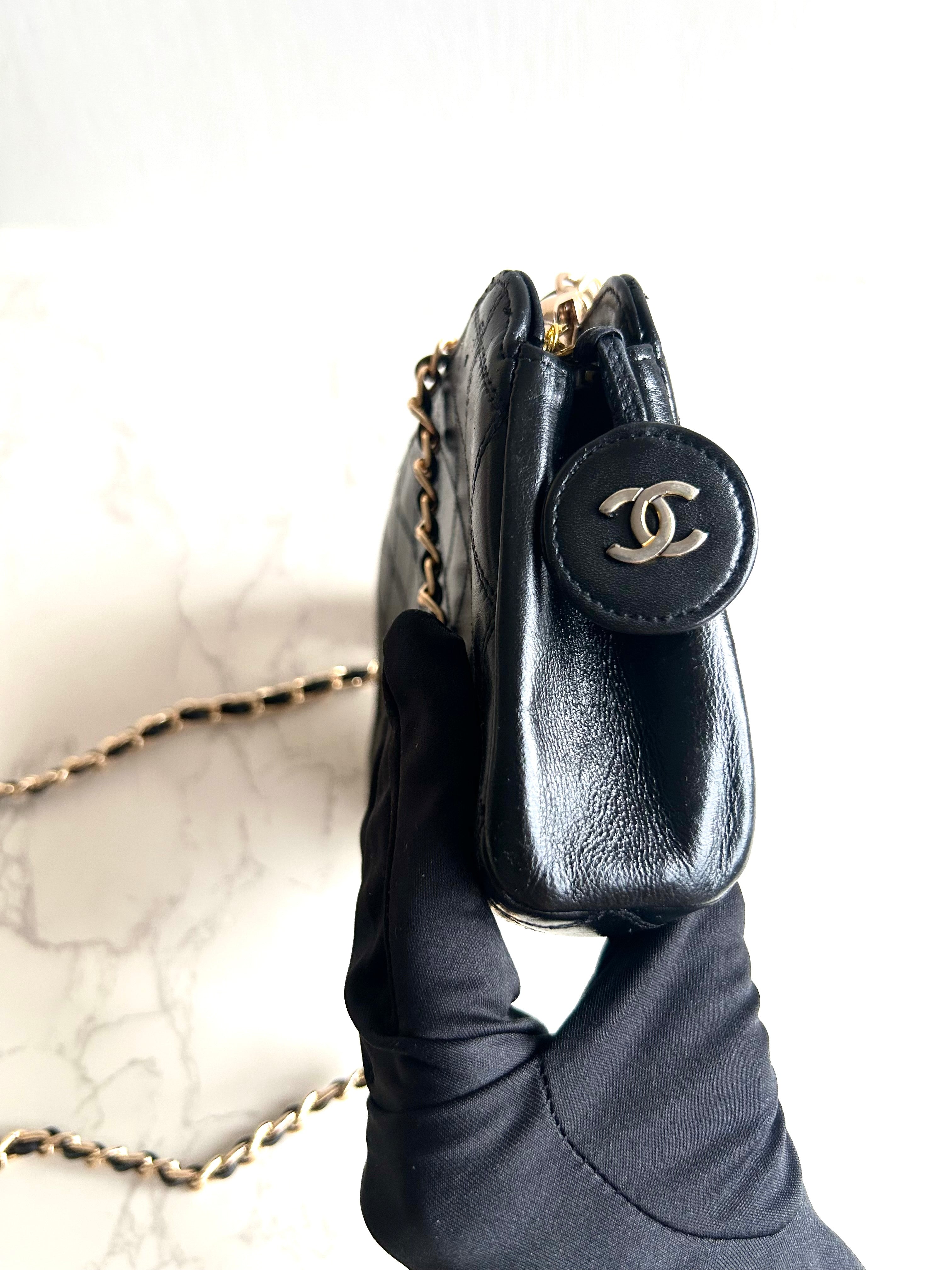 Chanel黑金色小羊皮革斜背包 單肩包 側背包 中古包