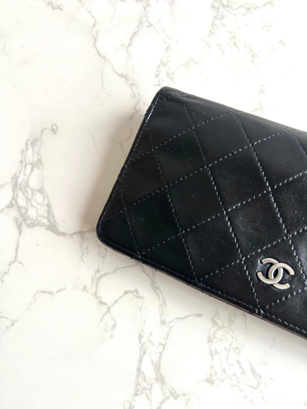 Chanel 黑色銀扣皮革長夾 錢包 皮夾 中古包