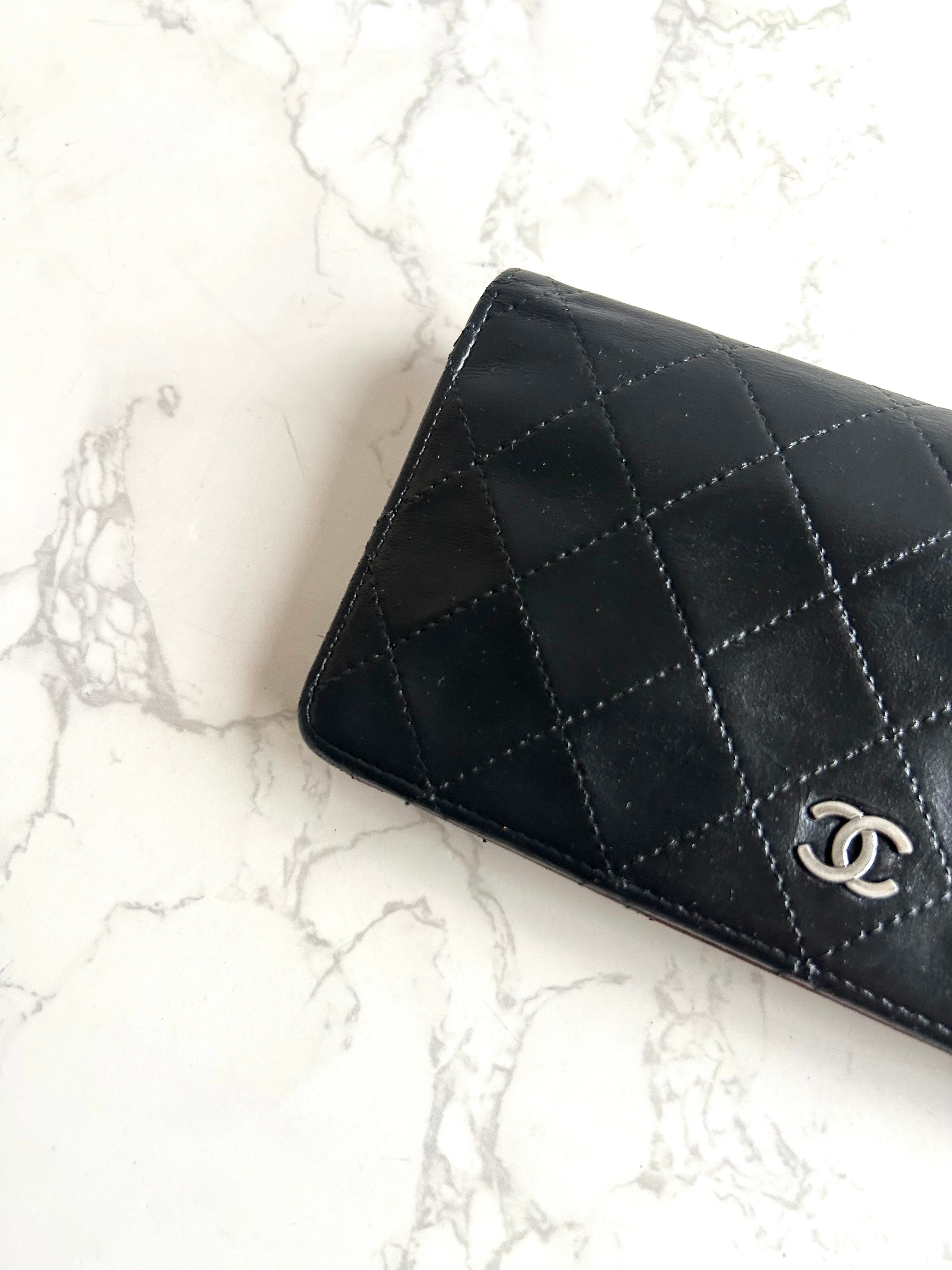 Chanel 黑色銀扣皮革長夾 錢包 皮夾 中古包