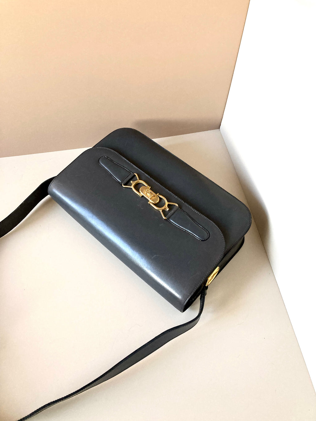 CELINE Black x Gold Horse Carriage Crossbody Bag