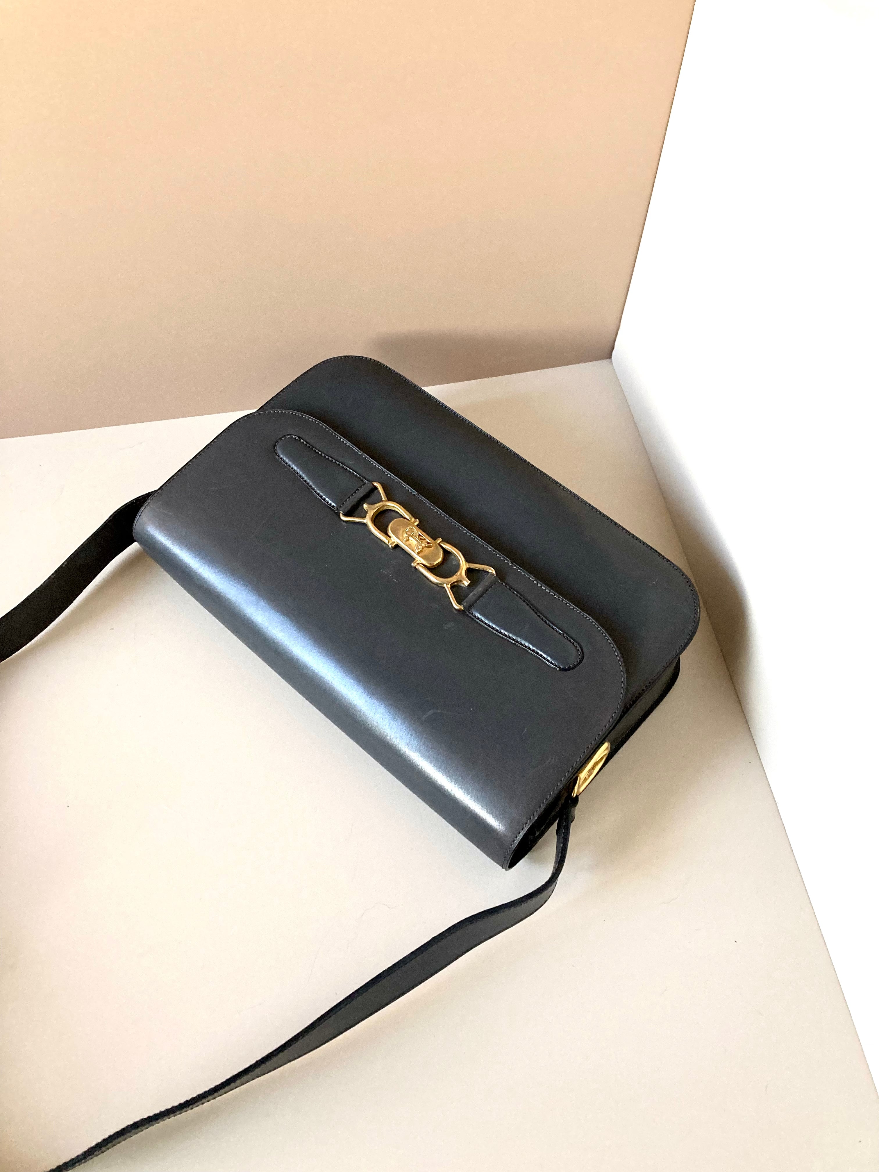 CELINE Black x Gold Horse Carriage Crossbody Bag