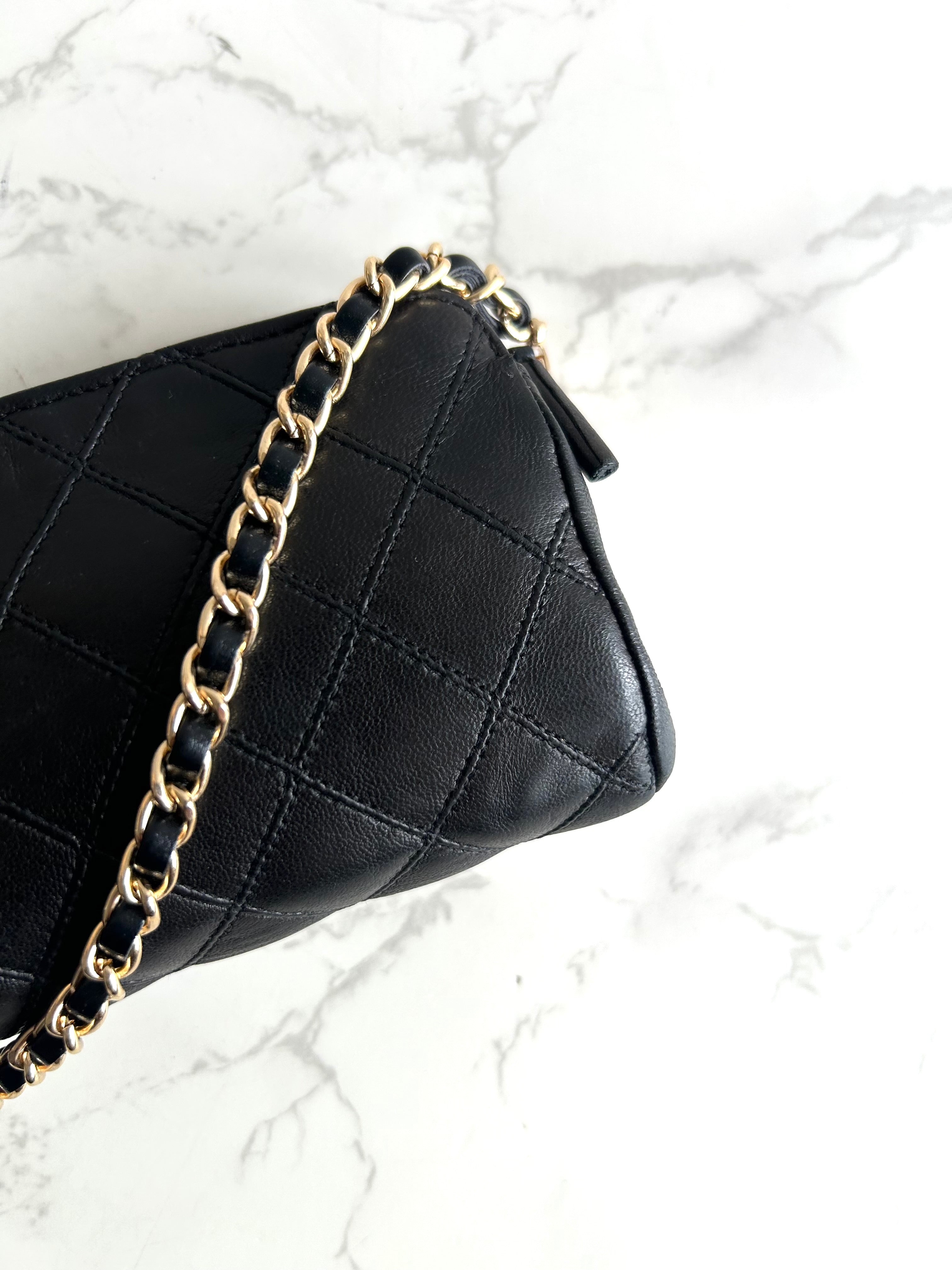 Used Chanel Black and Gold Lambskin Crossbody Bag Shoulder Bag
