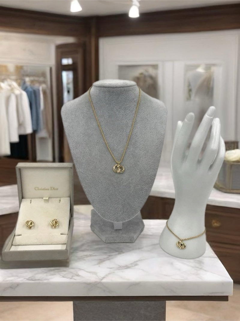 CHRISTIAN DIOR 附原裝盒 - 金色頸鍊+耳環+手鏈首飾套裝