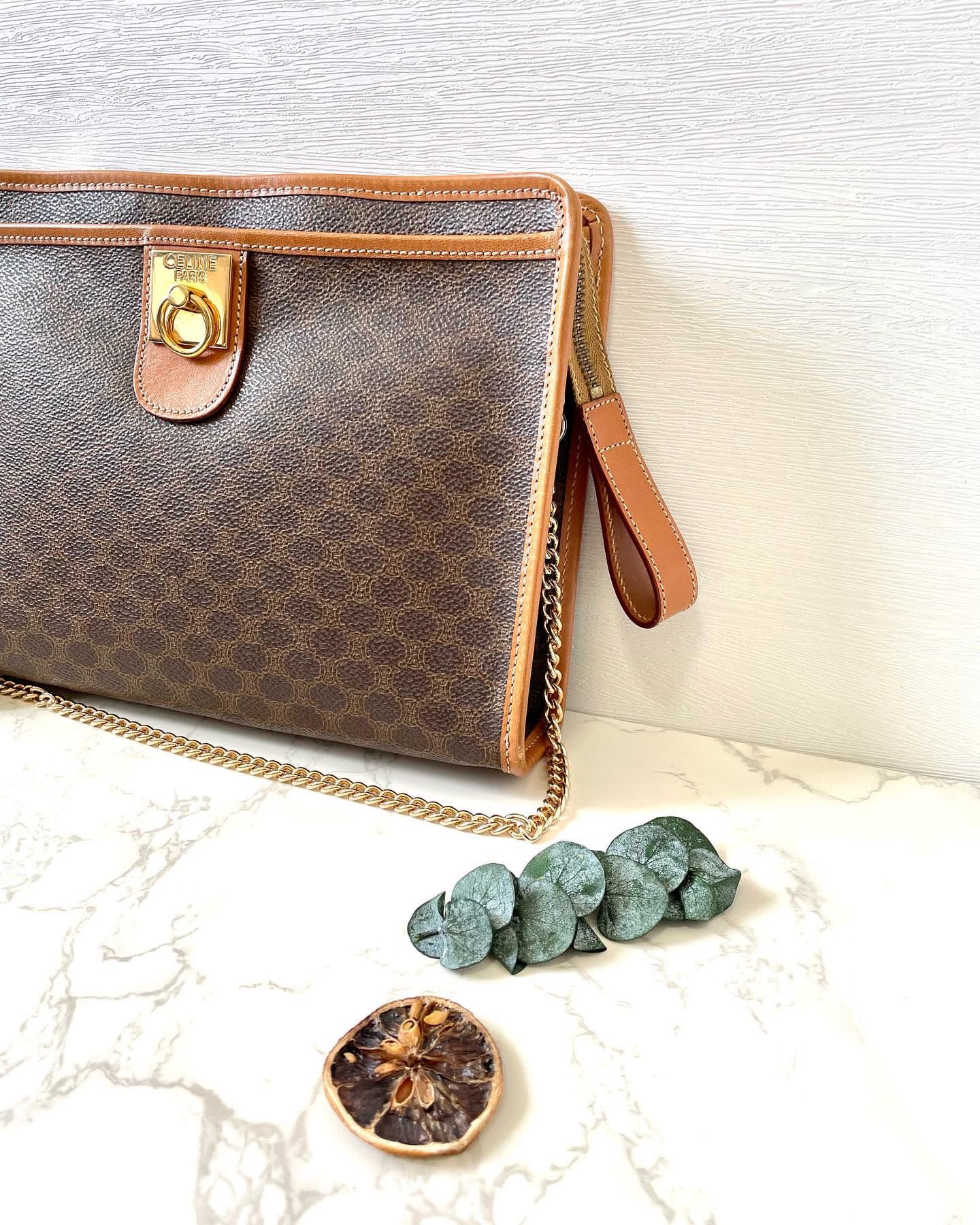 CELINE Brown Monogram Chain Crossbody Bag