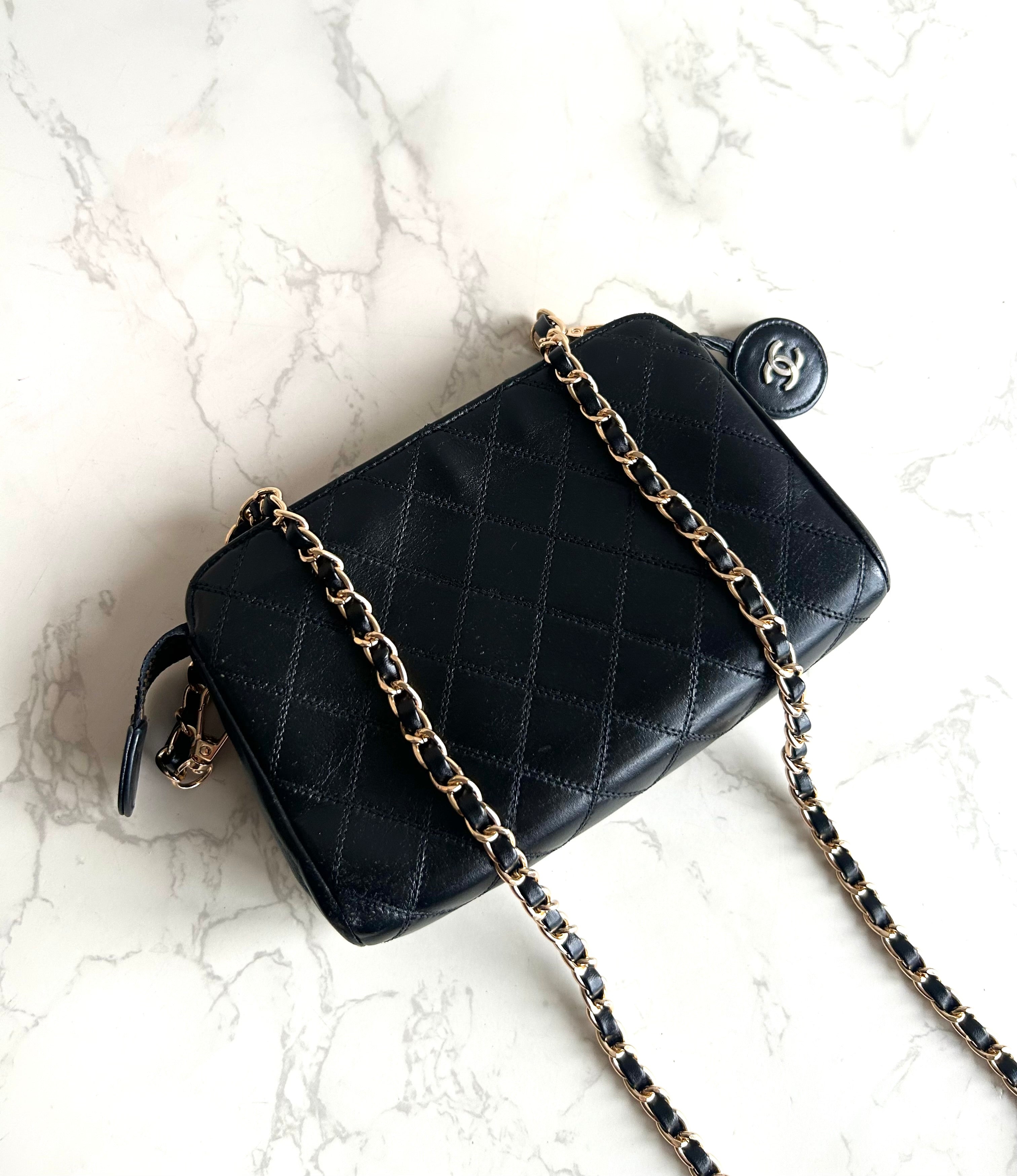 Chanel黑金色小羊皮革斜背包 單肩包 側背包 中古包