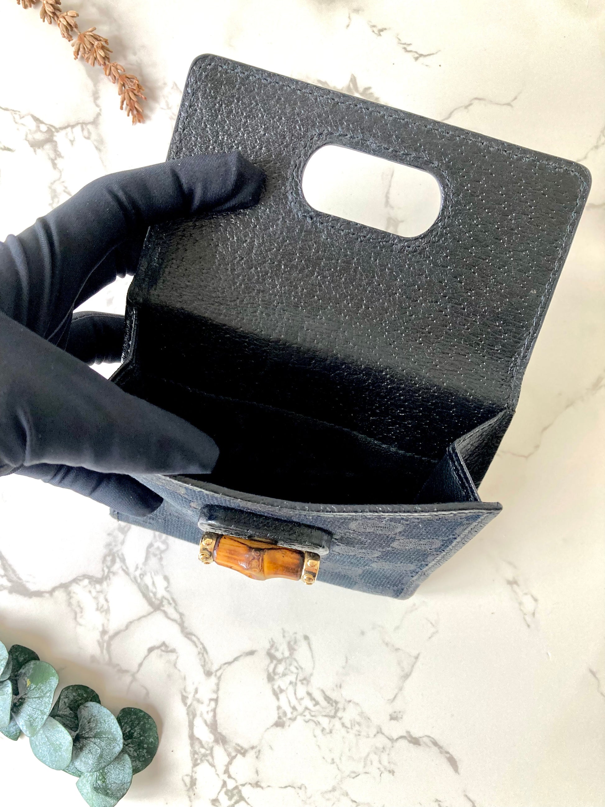GUCCI Bamboo Black Monogram Compact Wallet