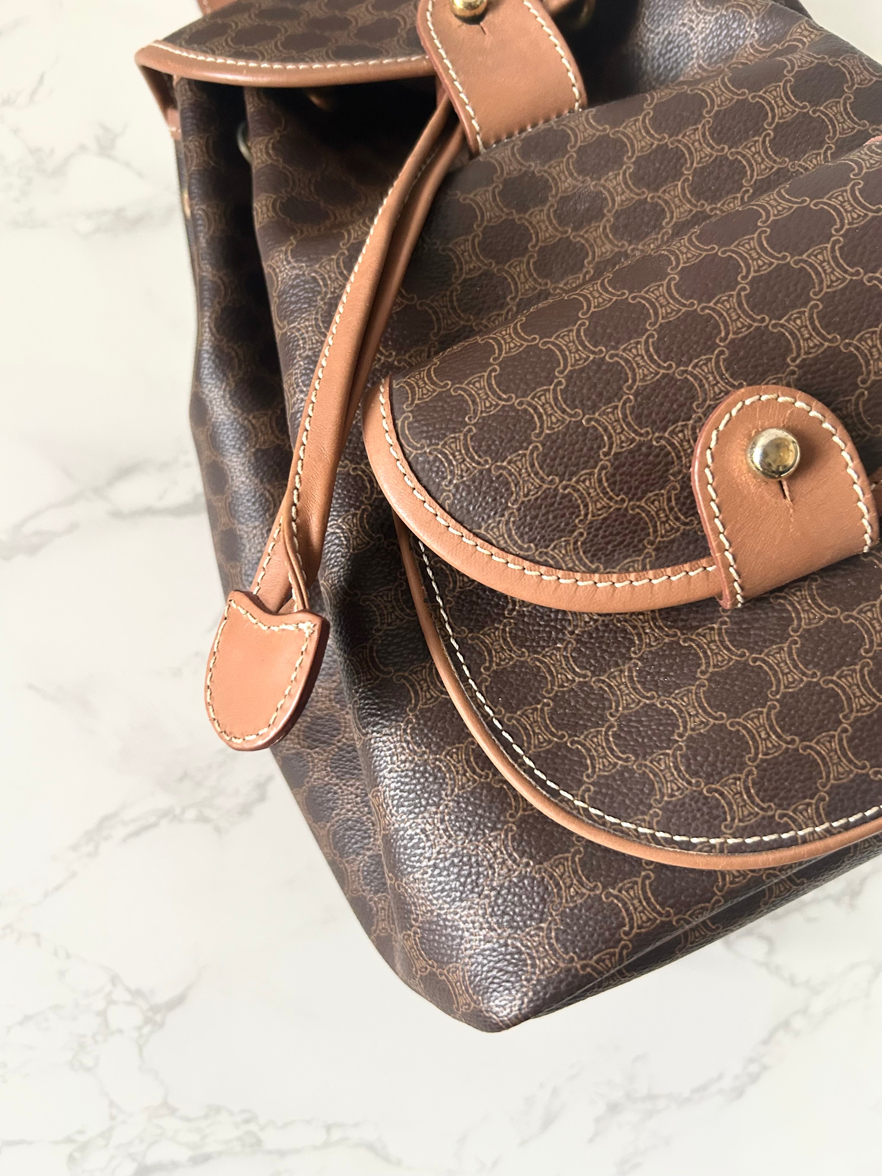 CELINE Rare Brown Monogram Flap Leather Backpack