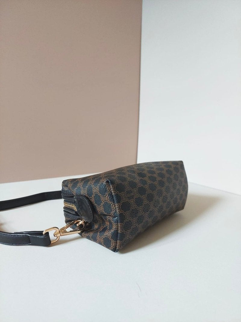 CELINE black old flower small cloud leather side bag/crossbody bag/clutch bag