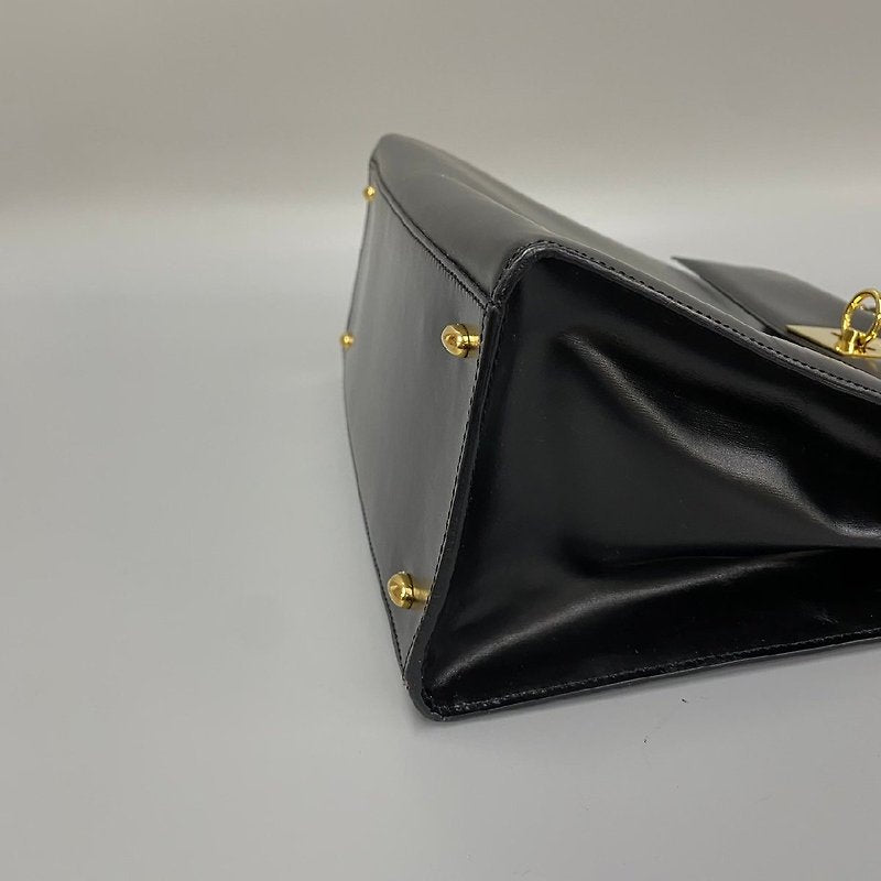 CELINE 稀有金陀錶鏈黑色金環扣小凱莉皮革側背包/手提包 - 日本中古二手Vintage