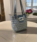 FENDI Zucchino blue and black old flower silver buckle small tote bag / underarm bag / side backpack