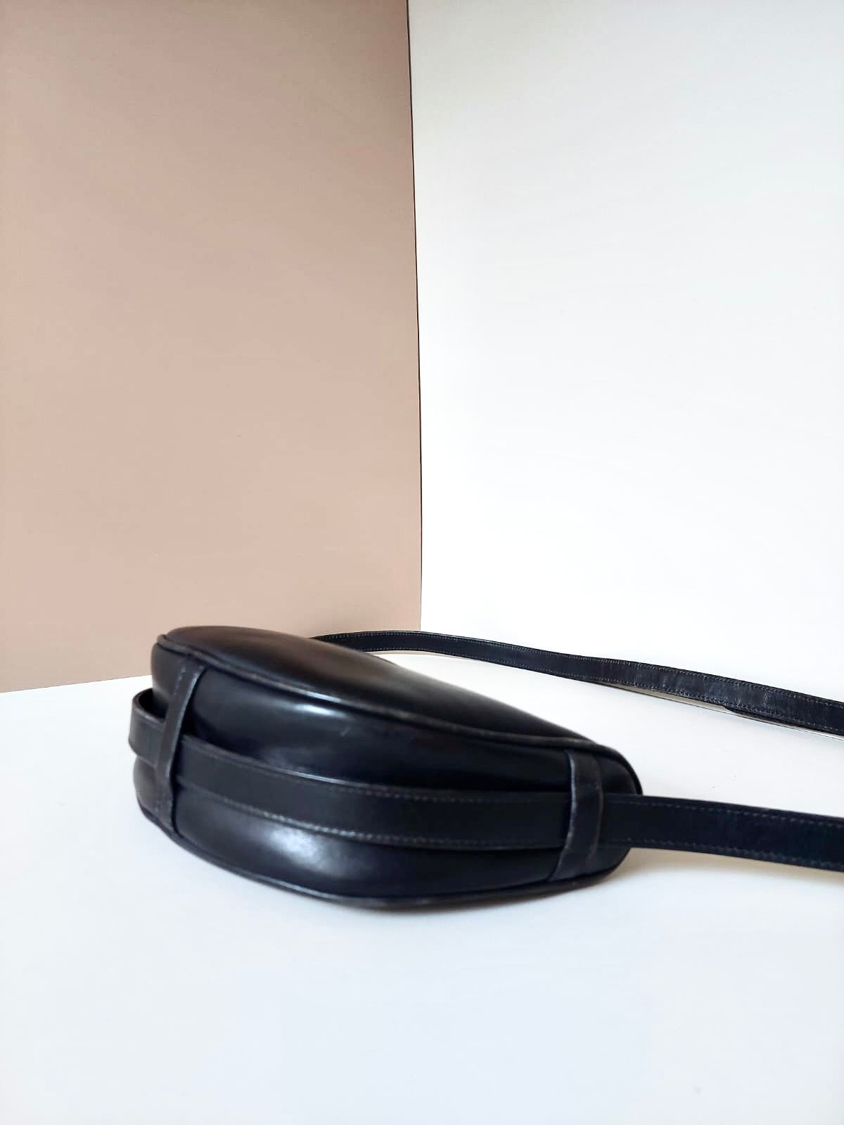 CELINE Half Moon Saddle Carriage Gold Buckle Leather Side Bag / Crossbody Bag