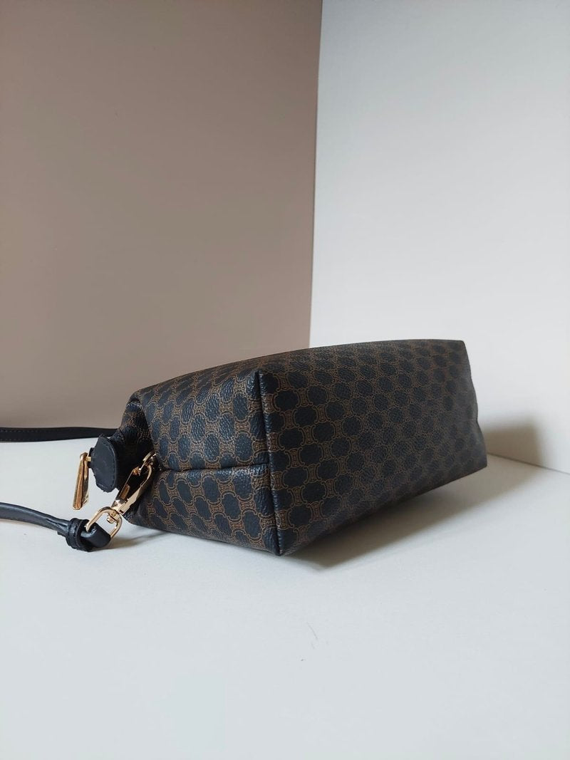 CELINE Medium Cloud Black Old Flower Leather Side Bag/Messenger Bag/Clutch Bag