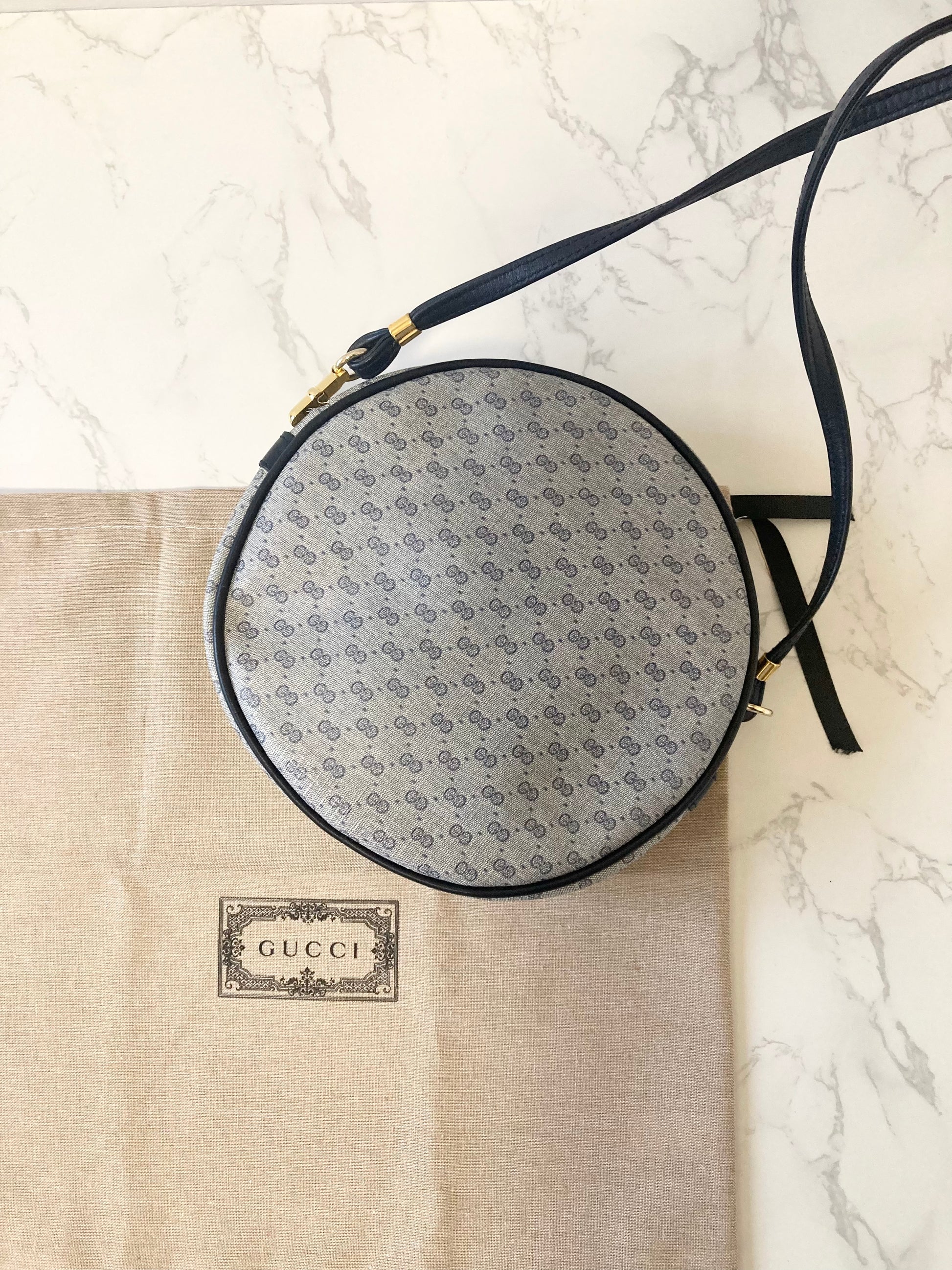 GUCCI Rare Round-shape Navy Monogram Shoulder Bag