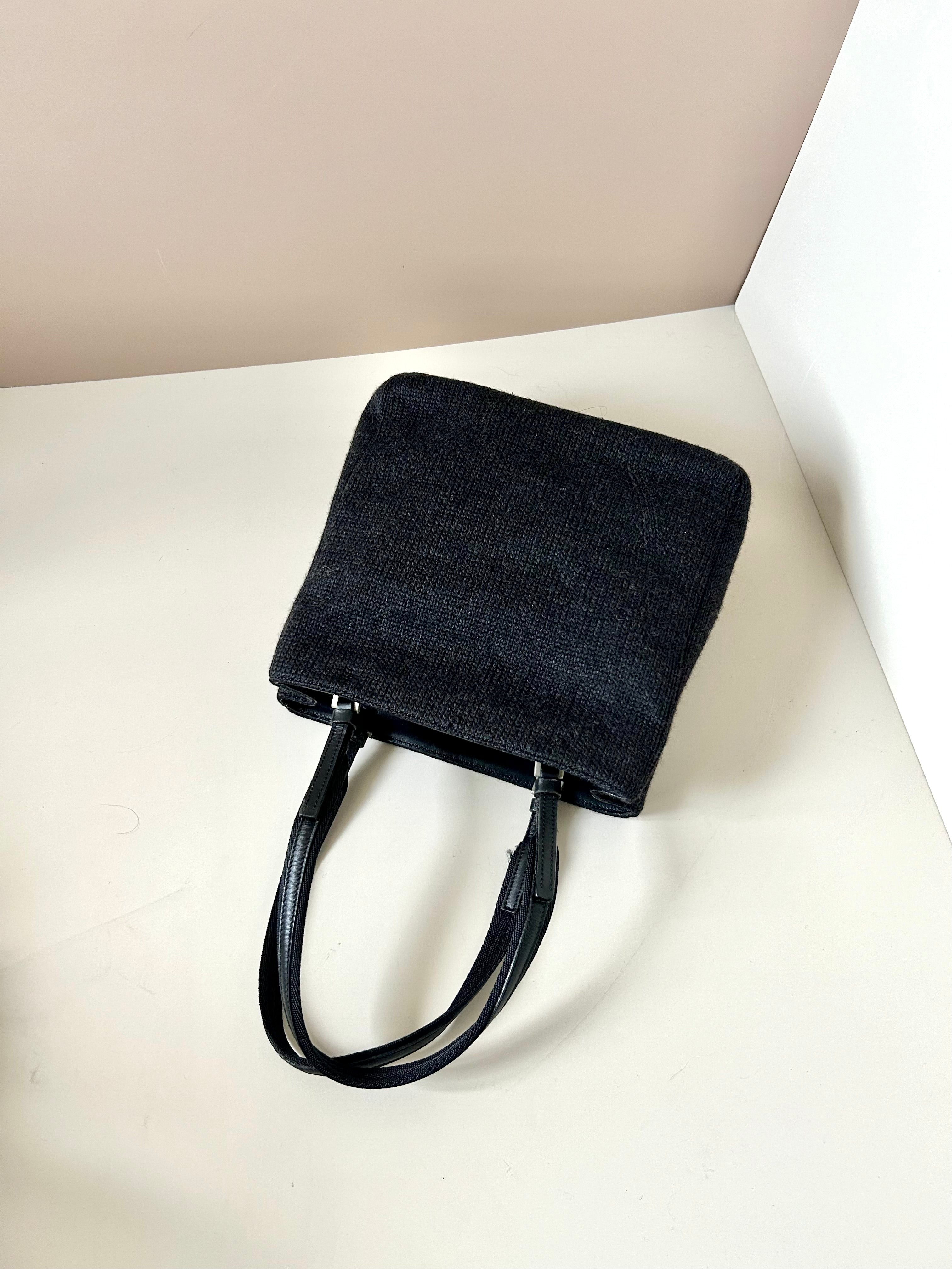 PRADA rare black woven small tote bag/shoulder bag/side backpack