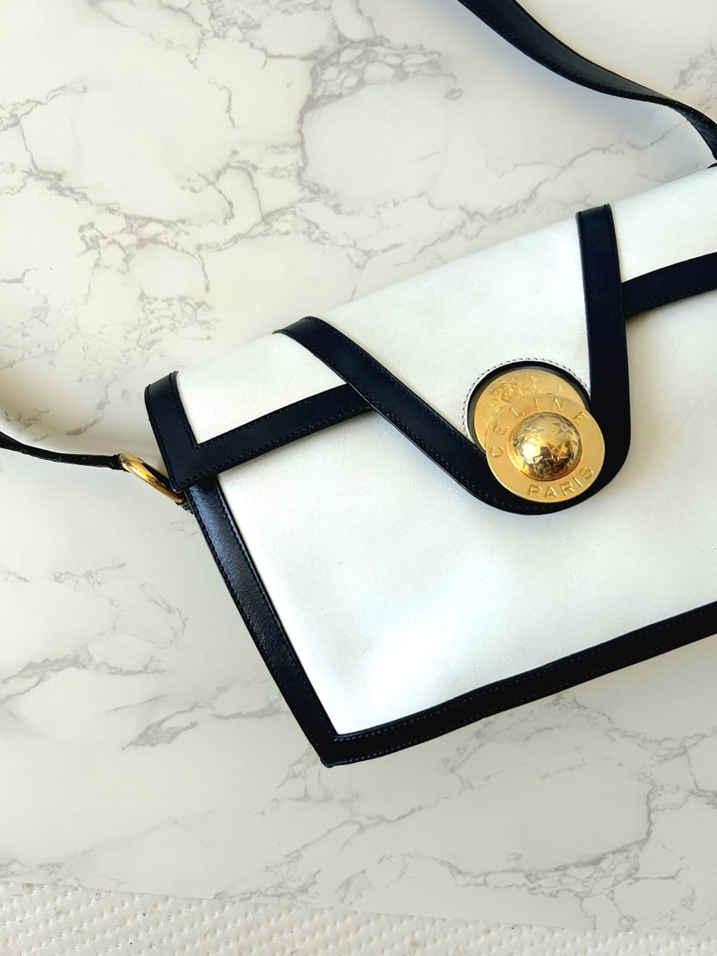 CELINE rare rotating planet blue black and white color side bag / oblique bag