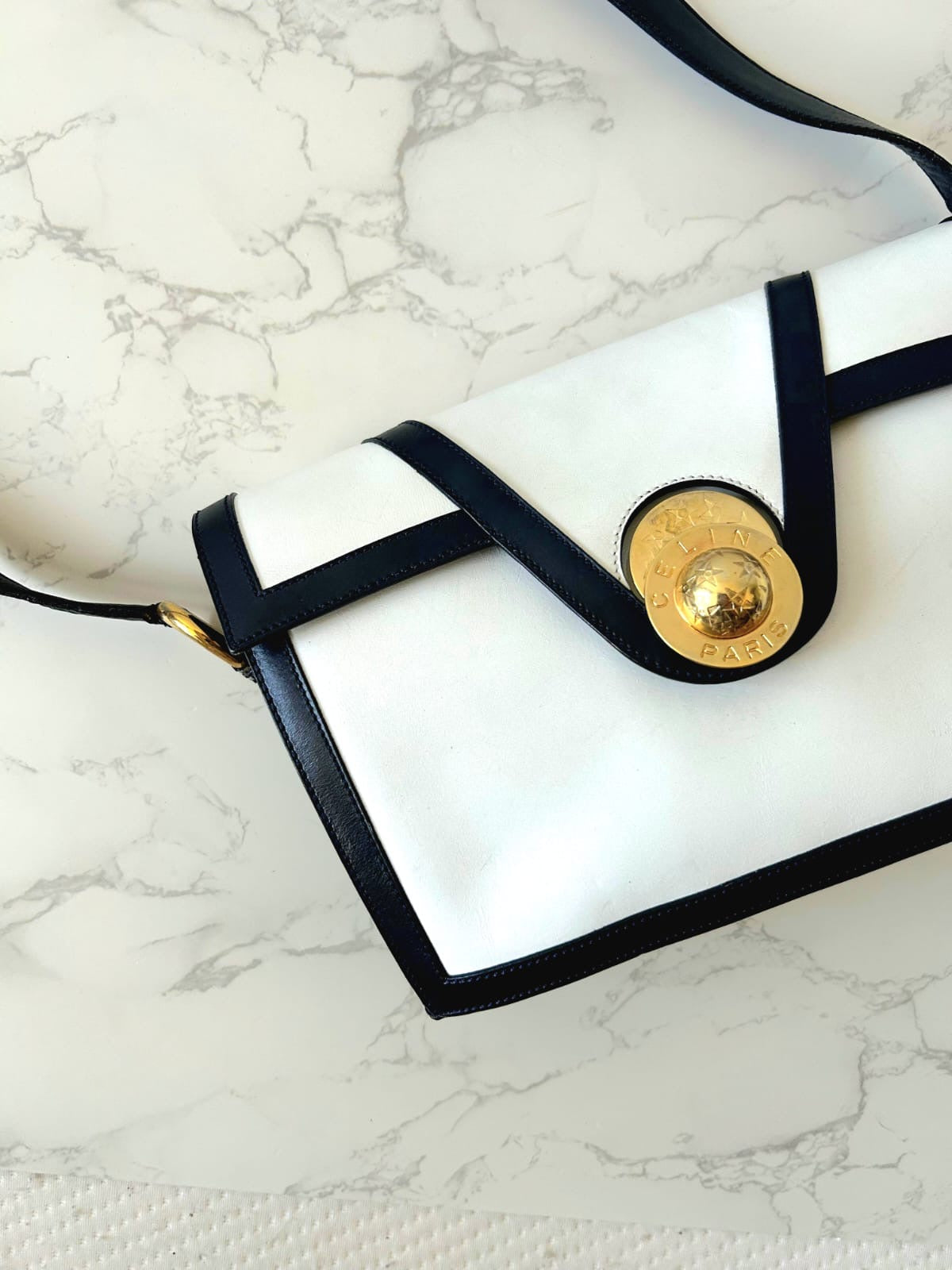 CELINE rare rotating planet blue black and white color side bag / oblique bag