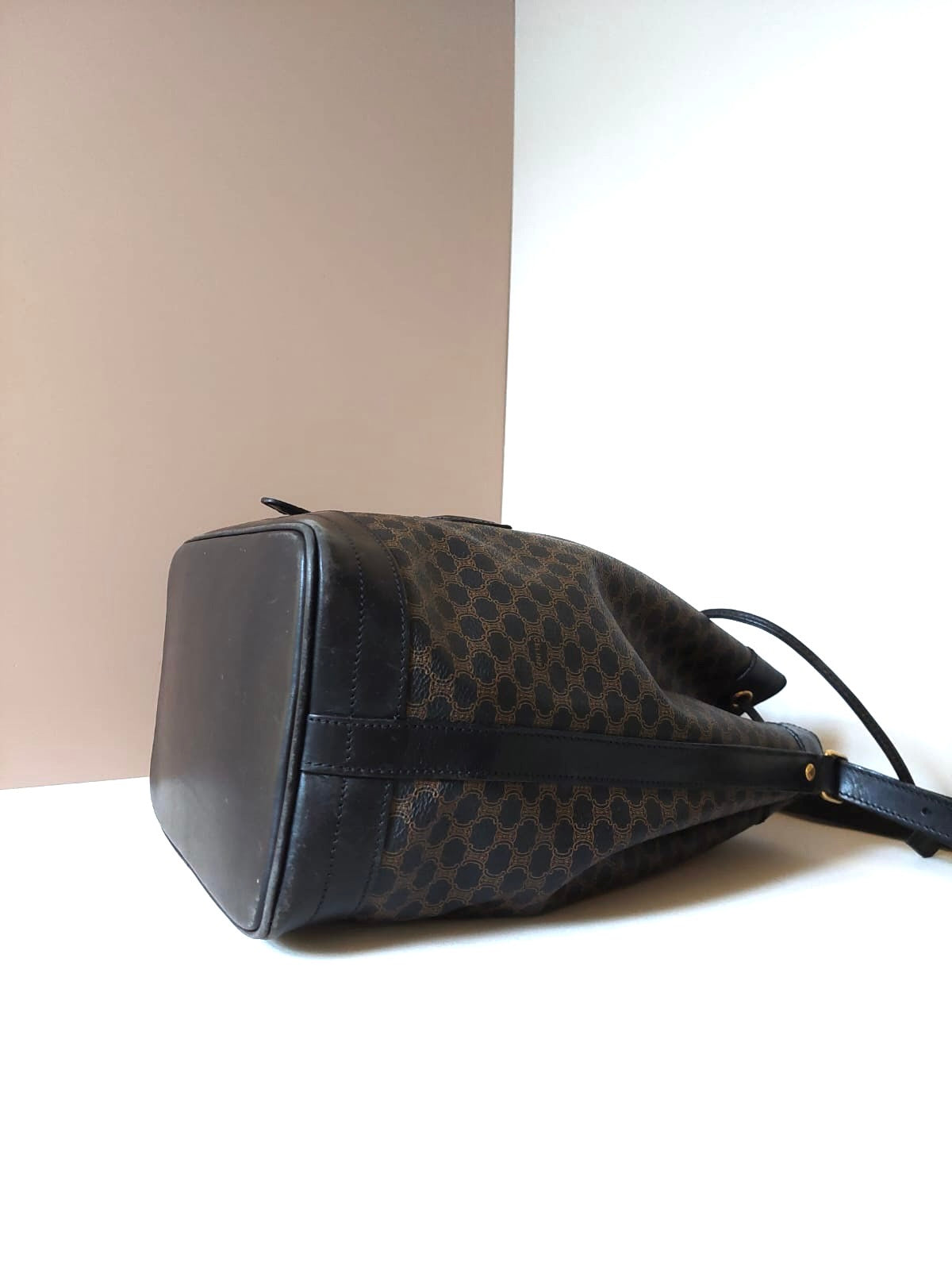 CELINE black monogram leather drawstring bucket bag/side bag